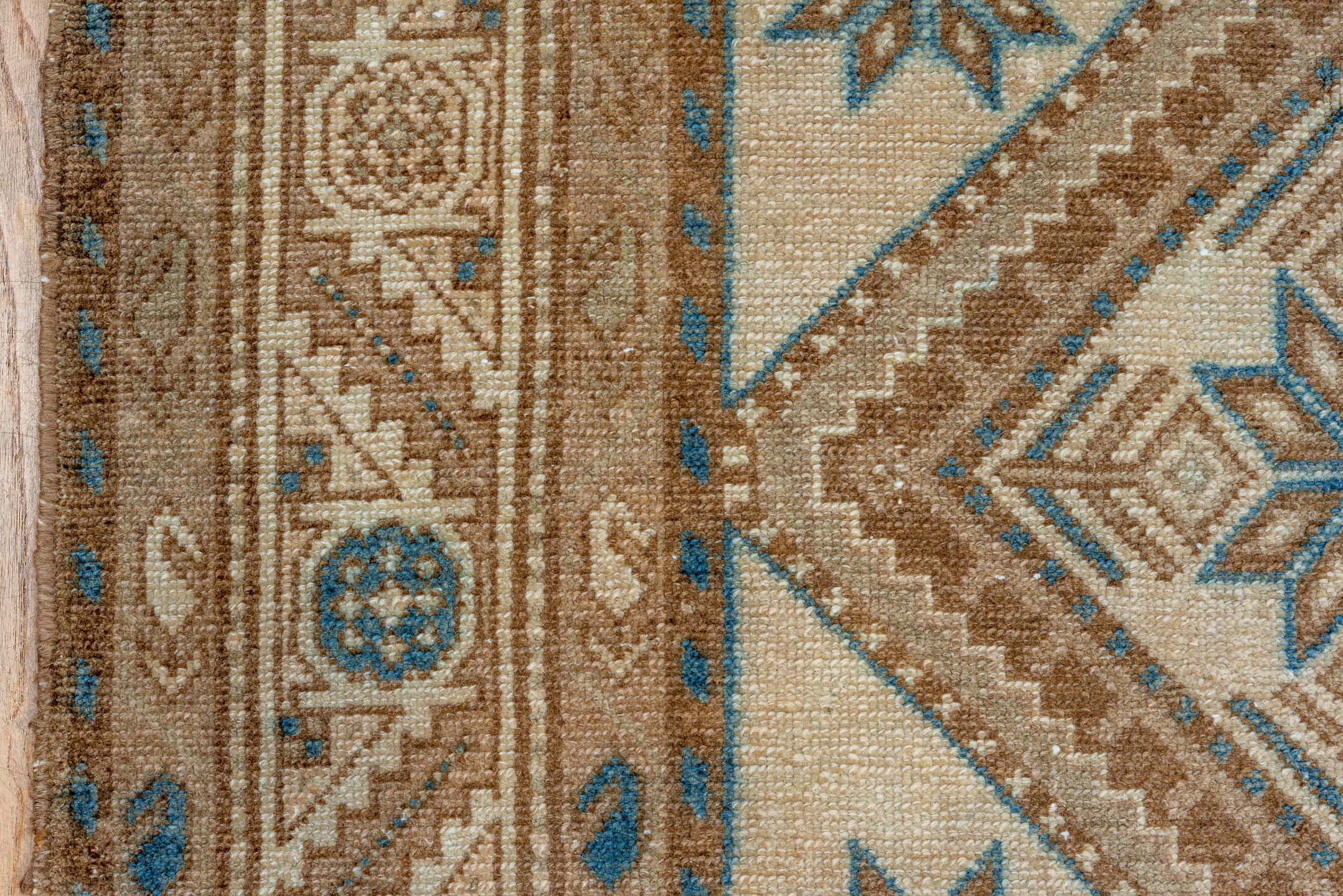 7' x 9' one-of-a-kind handmade vintage Malayer rug. Color palette: ivory, taupe, brown, sky blue, camel, slate, beige, gray