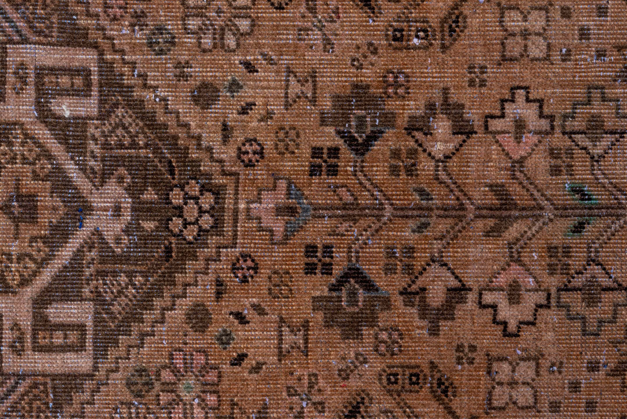 3' x 10' one-of-a-kind handmade vintage Shiraz runner rug. Color palette: taupe, camel, brown, ivory, charcoal, sage, beige