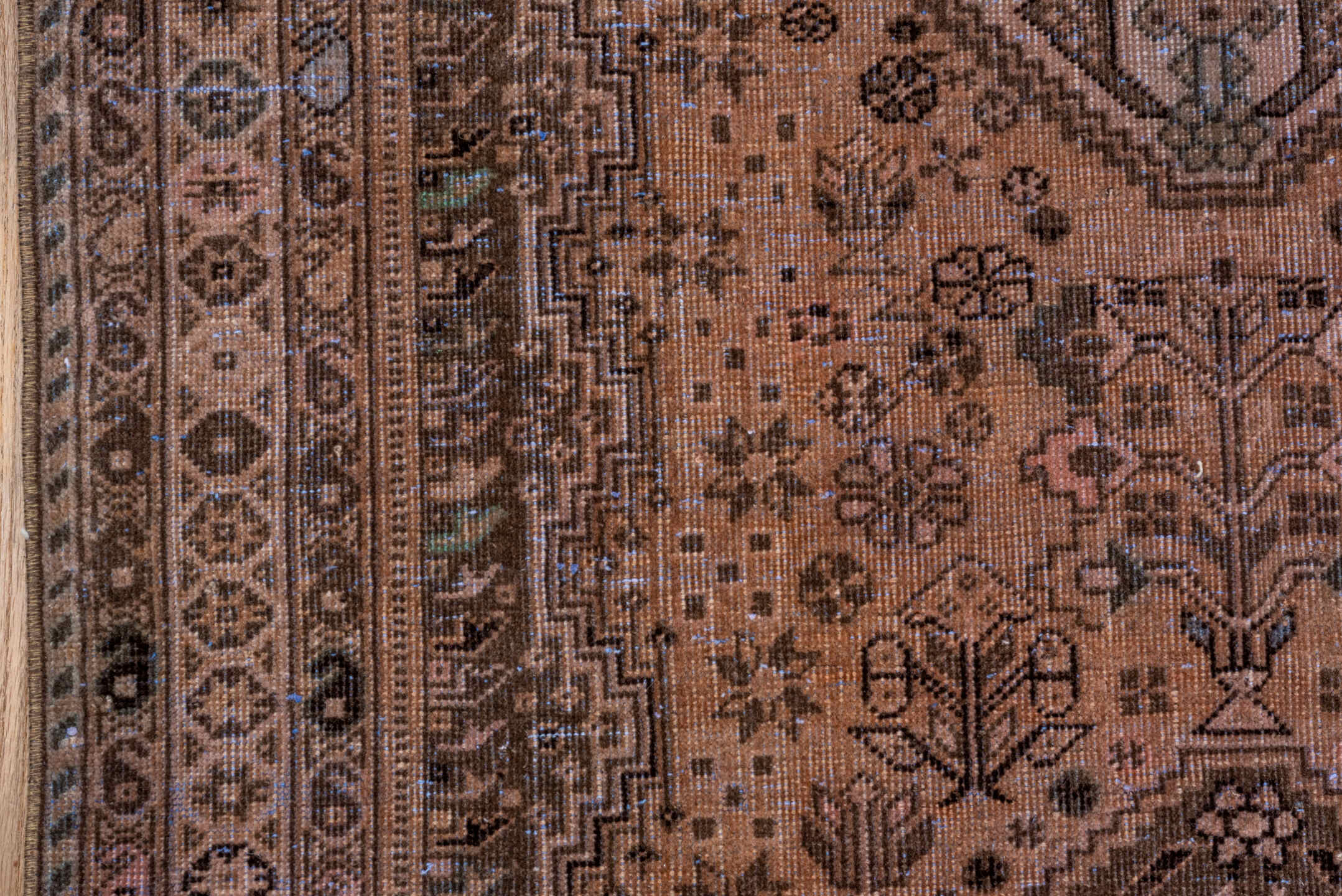 3' x 10' one-of-a-kind handmade vintage Shiraz runner rug. Color palette: taupe, camel, brown, ivory, charcoal, sage, beige