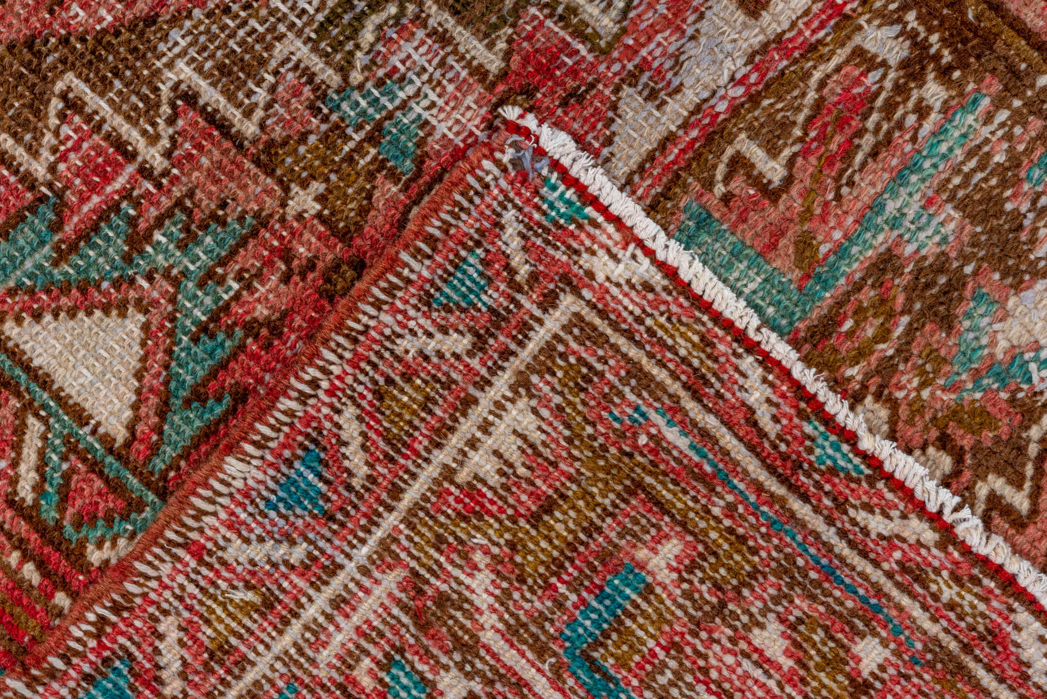 6' x 8' one-of-a-kind handmade vintage Heriz medium size rug. Color palette: rust, brown, ivory, turquoise, rose, terracotta