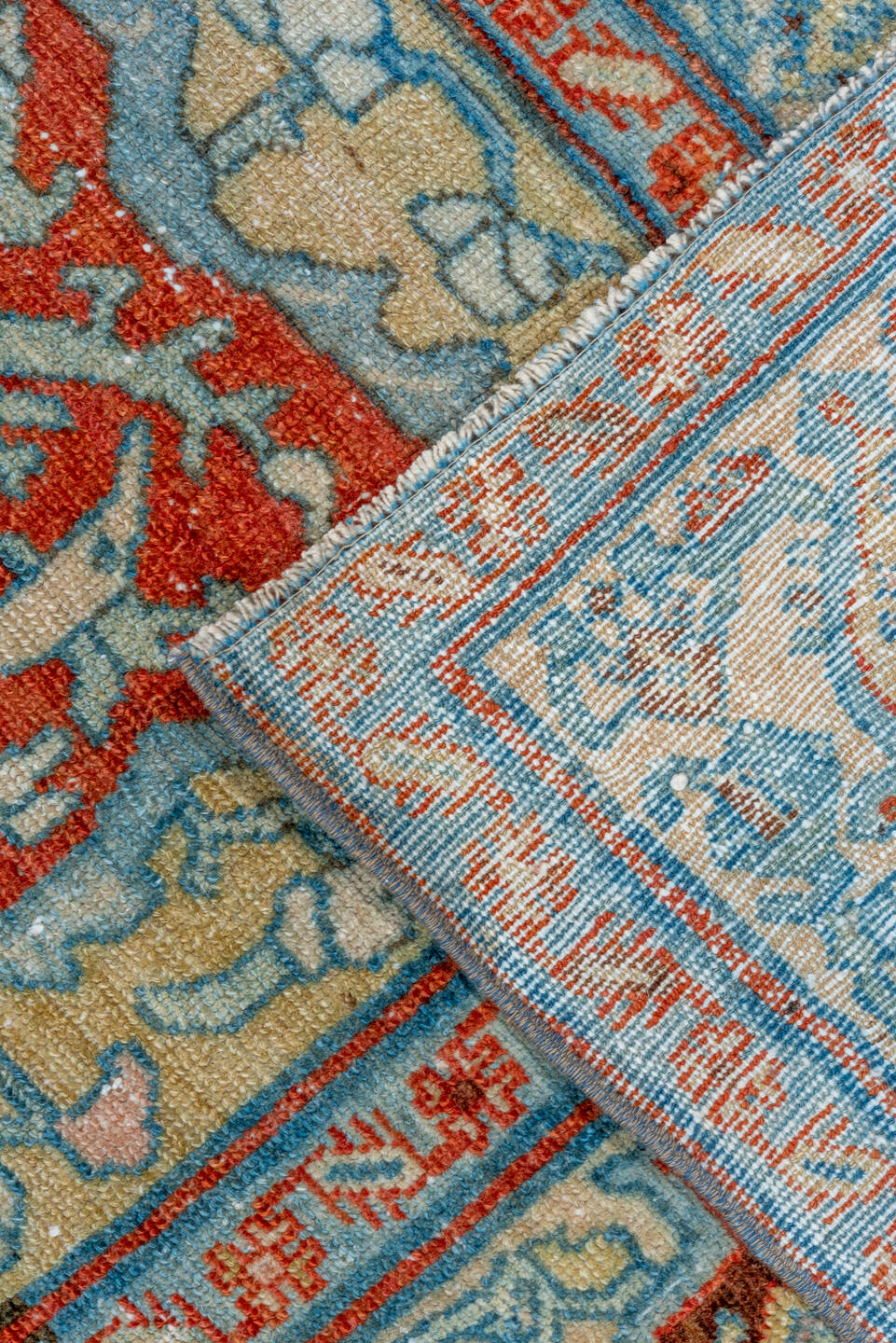 6' x 9' one-of-a-kind handmade vintage Malayer medium size rug. Color palette: black, blue, brown, gray, light blue