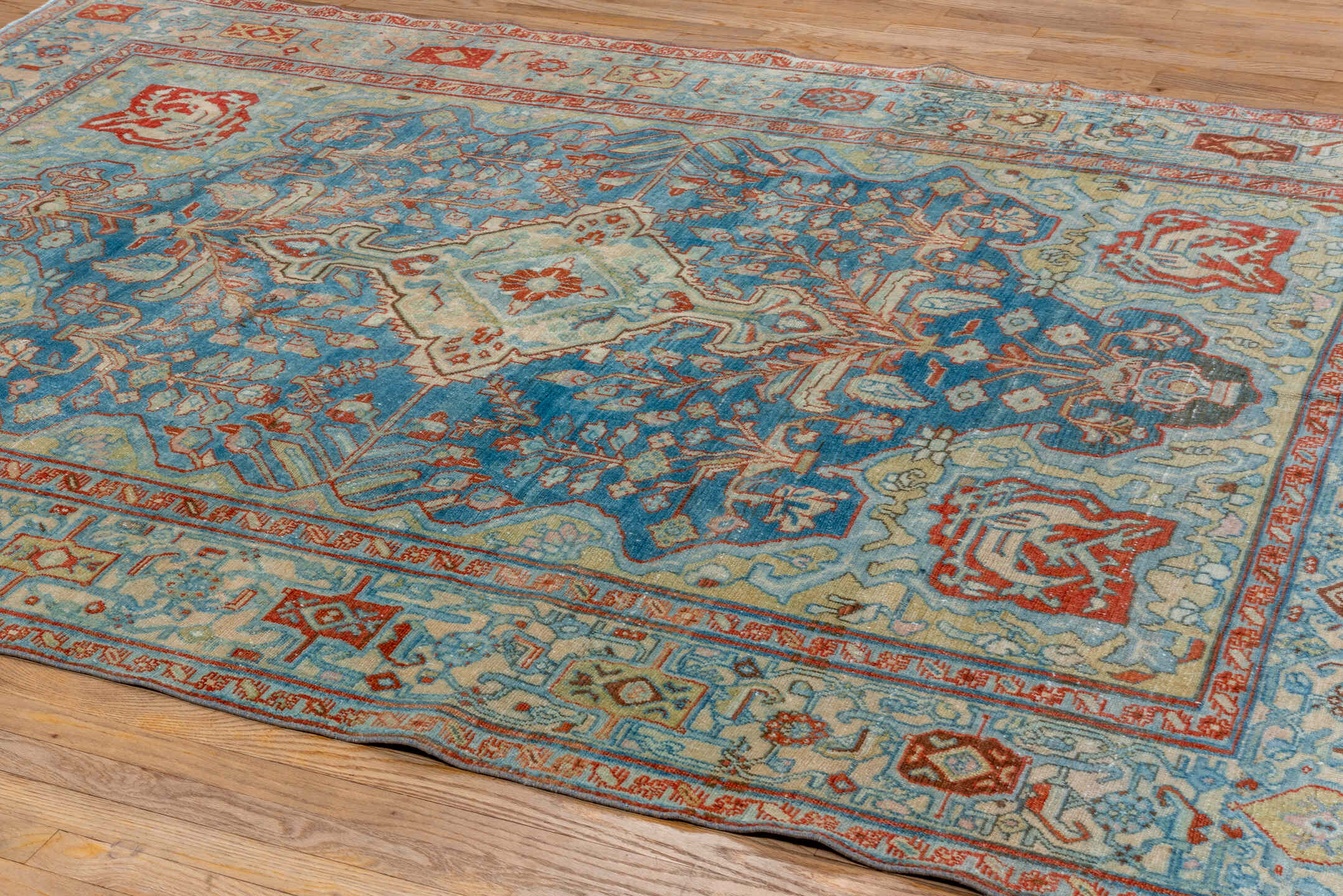 6' x 9' one-of-a-kind handmade vintage Malayer medium size rug. Color palette: black, blue, brown, gray, light blue
