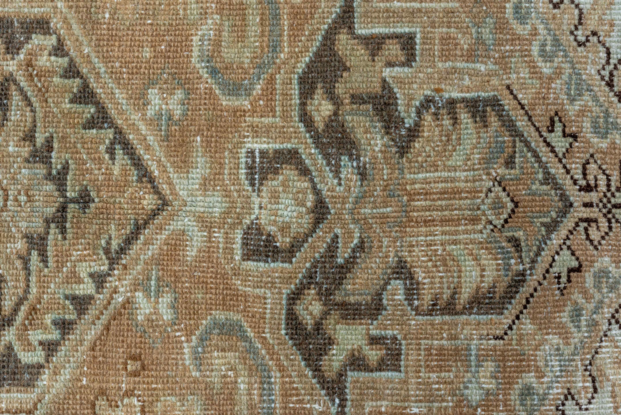 6' x 9' one-of-a-kind handmade vintage Heriz medium size rug. Color palette: camel, ivory, pale blue, taupe, charcoal, beige