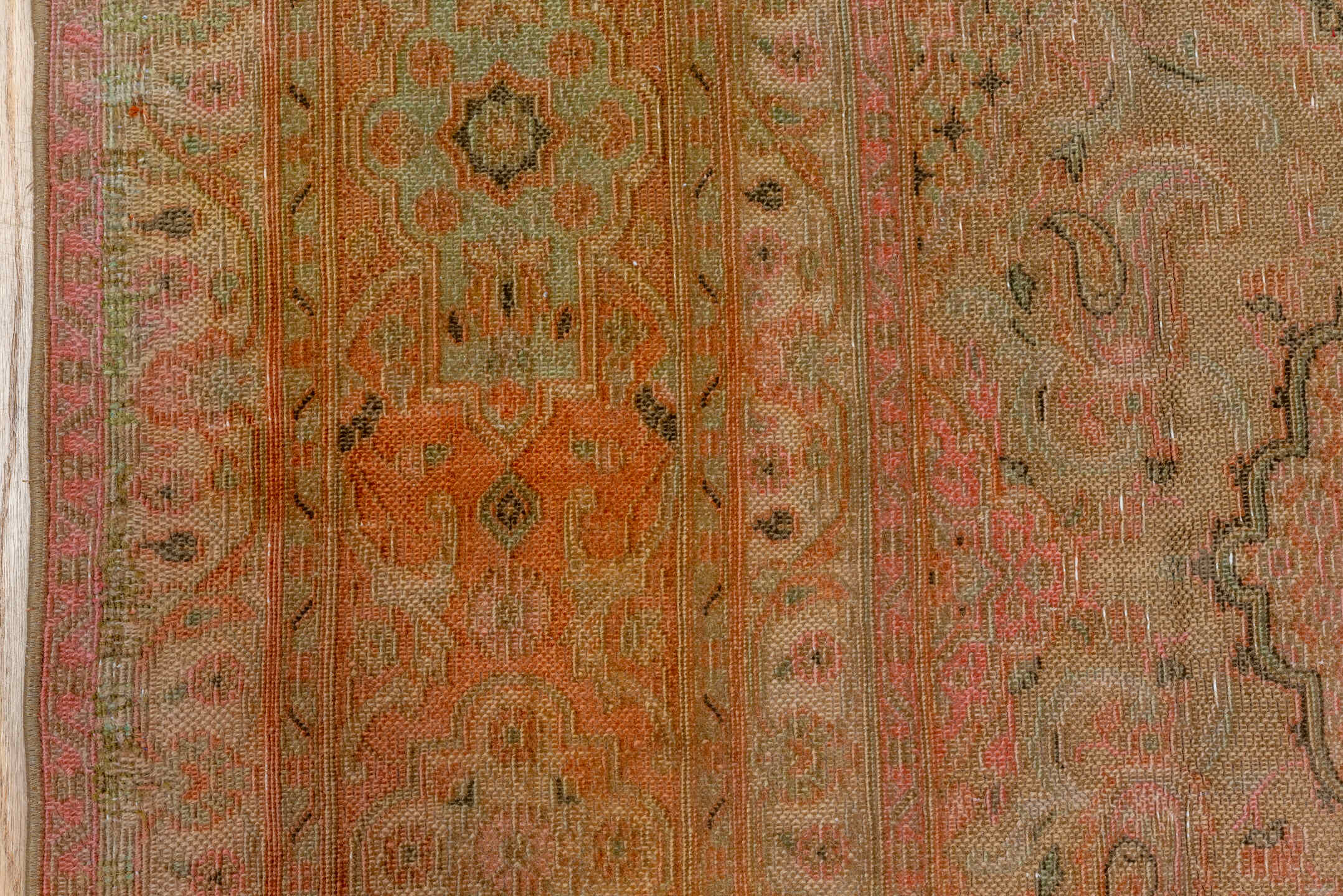 7' x 10' one-of-a-kind handmade vintage Khorassan large size rug. Color palette: taupe, terra cotta, sage, blush, camel
