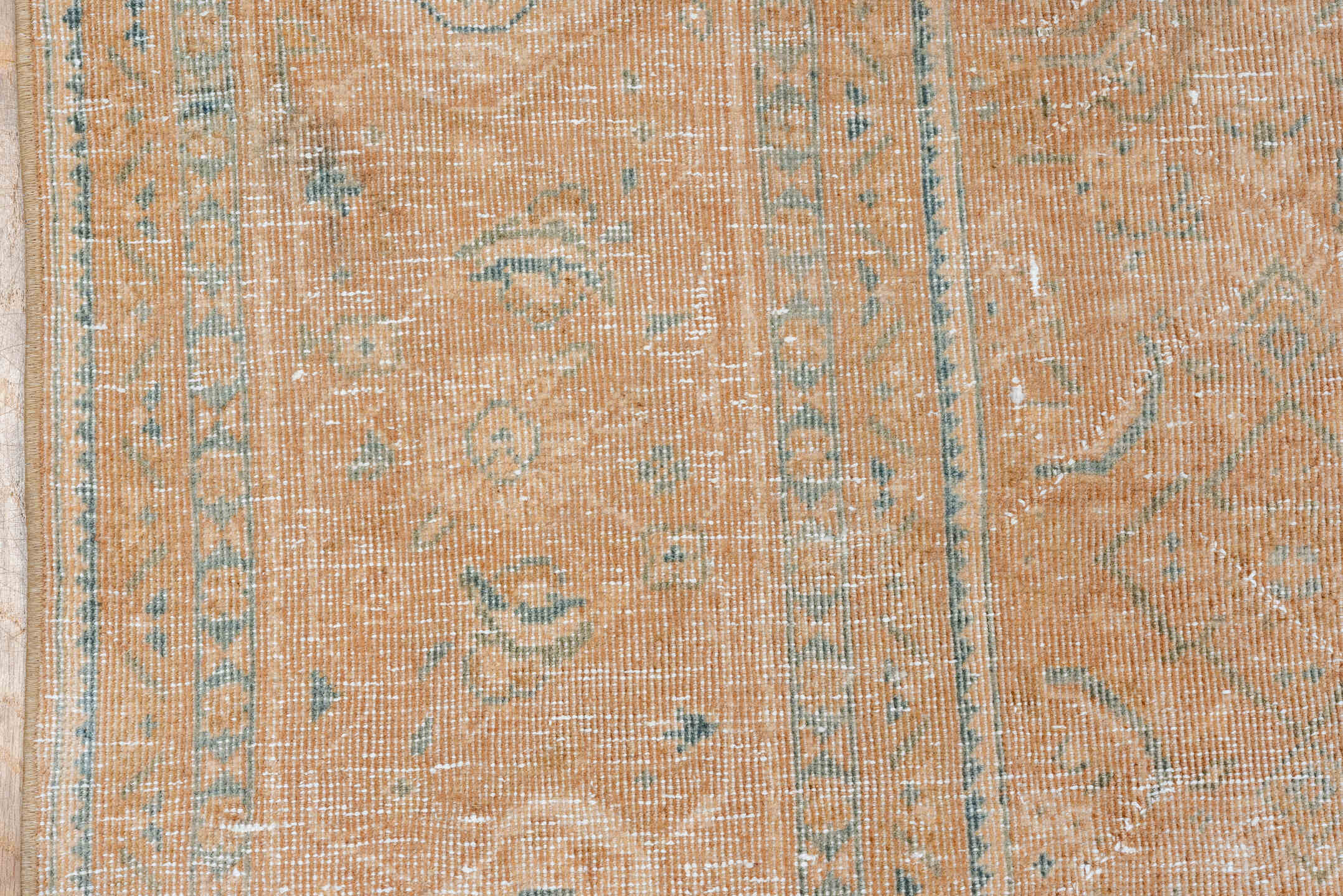 8' x 12' one-of-a-kind handmade vintage Mahal large size rug. Color palette: peach, ivory, pale blue, beige, taupe