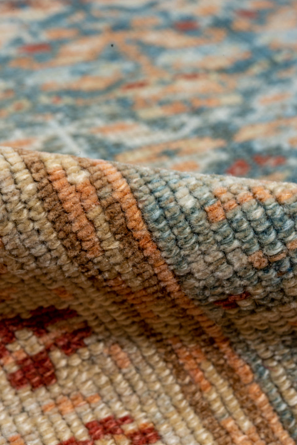 2' x 14' one-of-a-kind handmade vintage Malayer runner rug. Color palette: sky blue, ivory, rust, camel, brown, teal