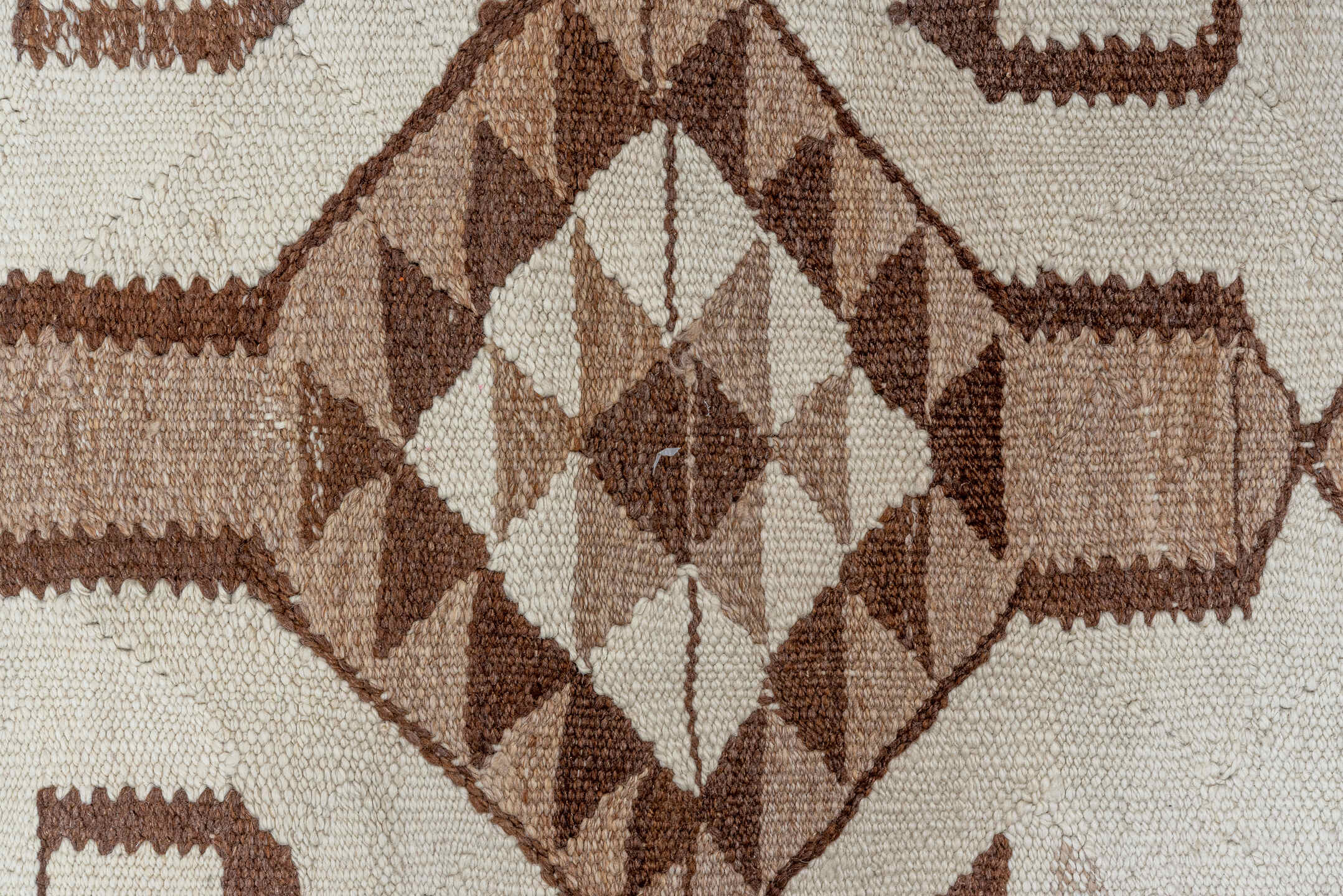 3' x 10' one-of-a-kind handmade vintage Kilim runner rug. Color palette: ivory, brown, taupe, camel, beige, gray