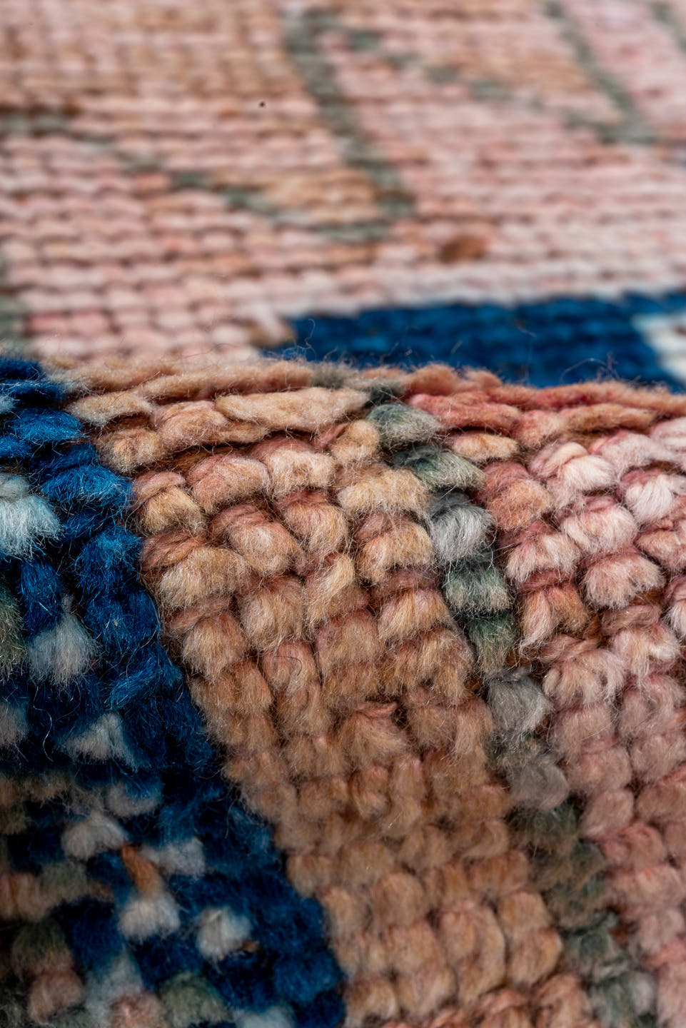 2' x 11' one-of-a-kind handmade vintage Kars runner rug. Color palette: rose, indigo, ivory, taupe, camel, brown, pink, red