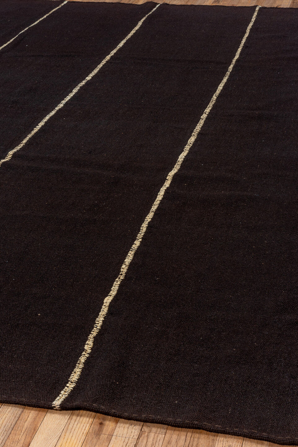 8' x 12' one-of-a-kind handmade vintage Kilim large size rug. Color palette: charcoal, espresso, ivory, gray, black, brown