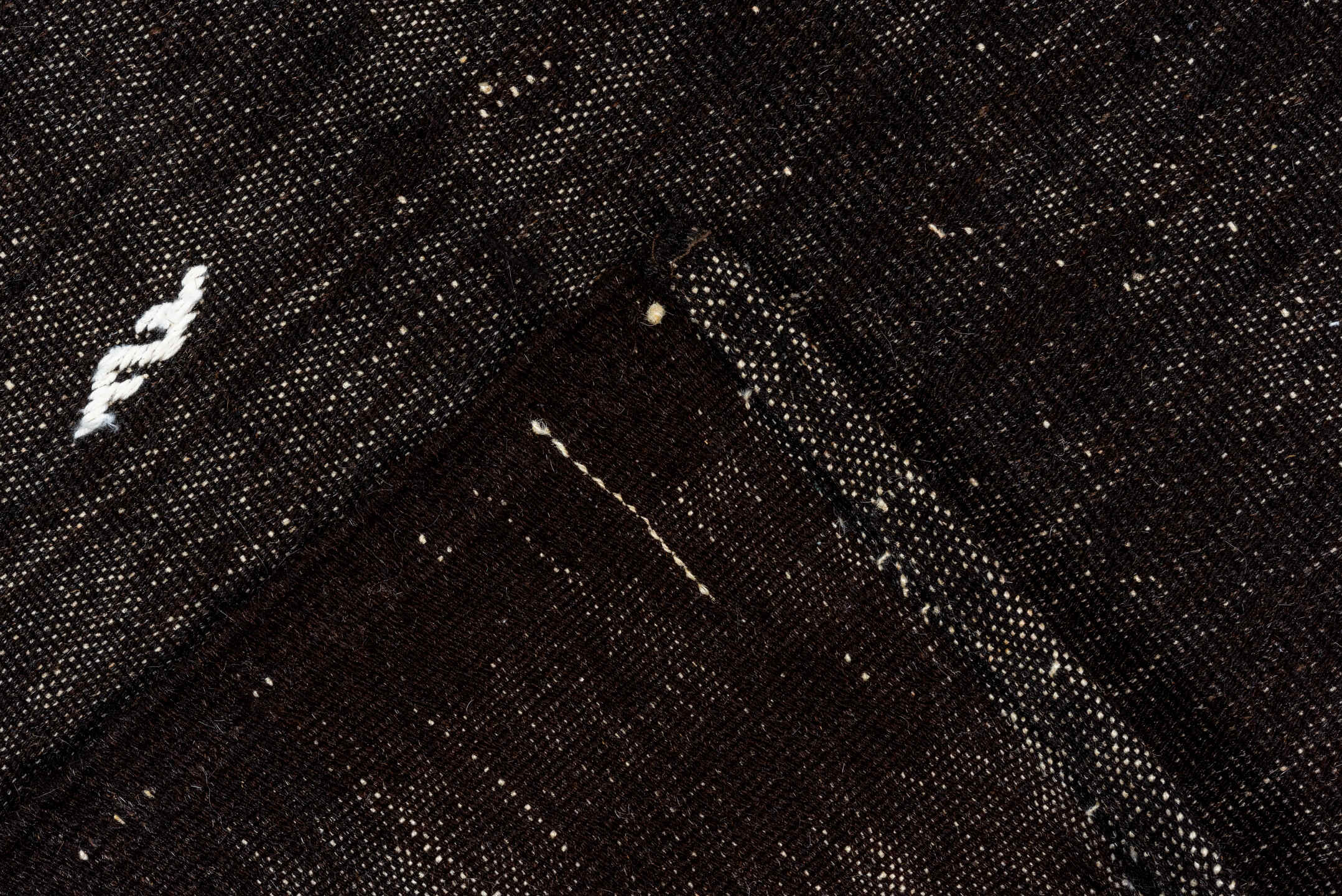 7' x 10' one-of-a-kind handmade vintage Kilim large size rug. Color palette: charcoal, black, slate, ivory, gray