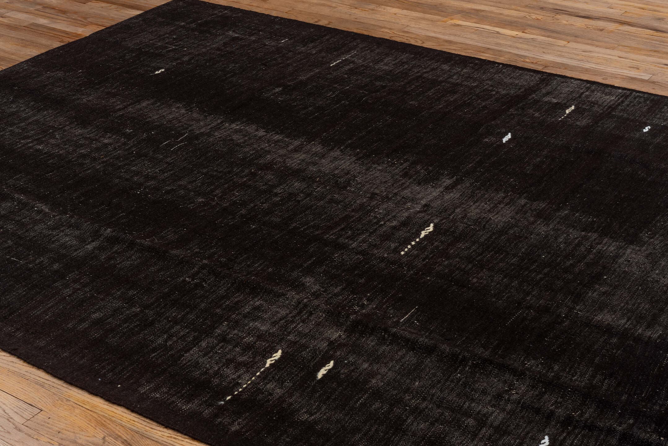 7' x 10' one-of-a-kind handmade vintage Kilim large size rug. Color palette: charcoal, black, slate, ivory, gray