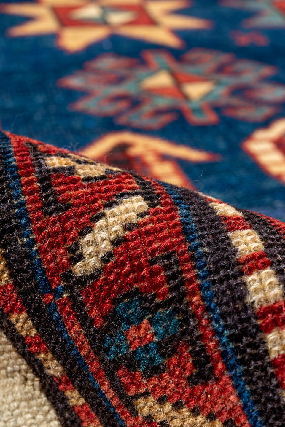 3' x 4' one-of-a-kind handmade vintage Shirvan small size rug. Color palette: blue, ivory, rust, brown, crimson, teal, camel