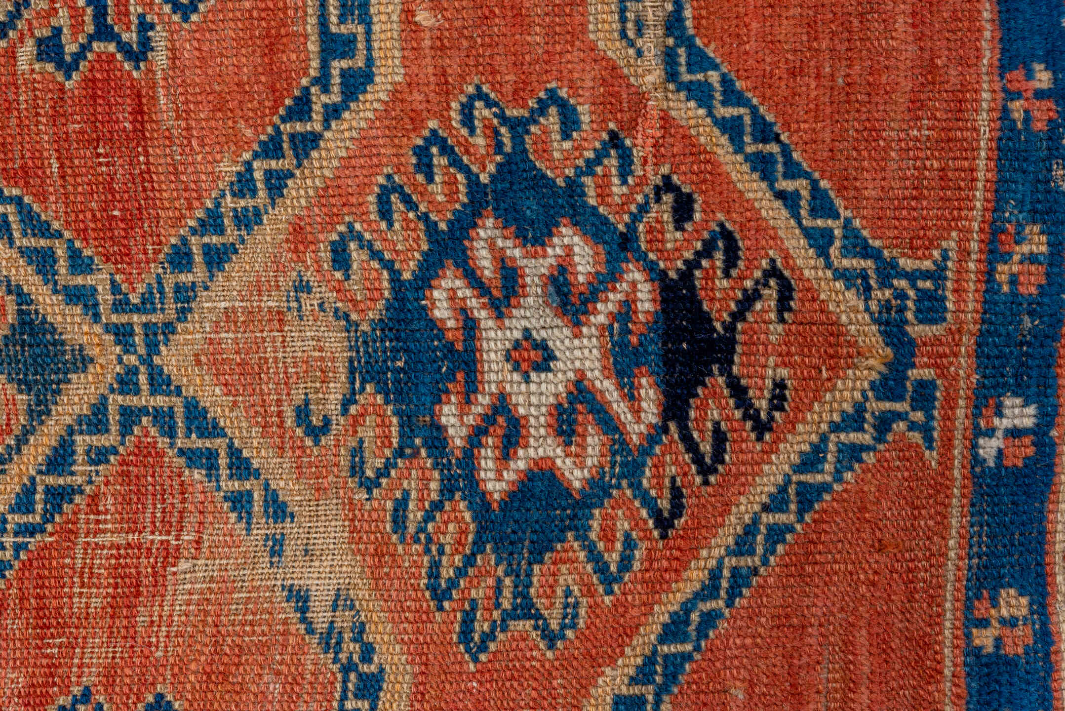 4' x 6' one-of-a-kind handmade vintage Shirvan small size rug. Color palette: terra cotta, ivory, navy, rust, cream, indigo