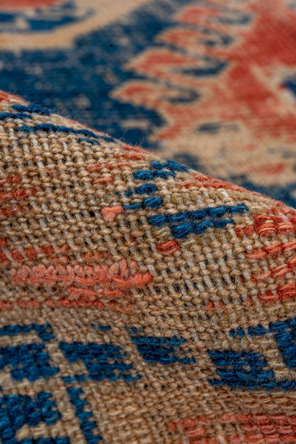 4' x 6' one-of-a-kind handmade vintage Shirvan small size rug. Color palette: terra cotta, ivory, navy, rust, cream, indigo