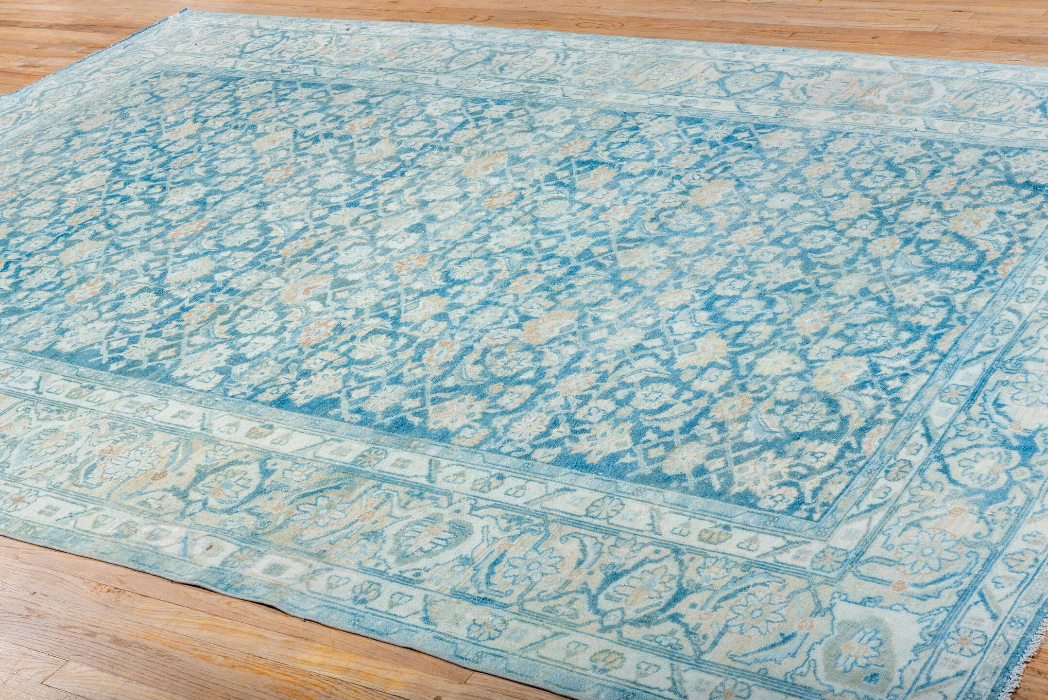 8' x 11' one-of-a-kind handmade vintage Malayer large size rug. Color palette: sky blue, ivory, pale blue, slate blue, cream