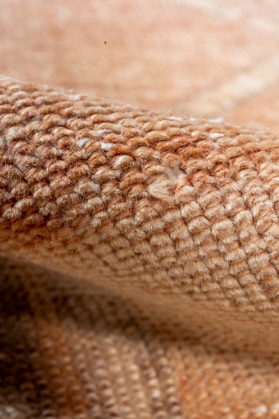 2' x 12' one-of-a-kind handmade vintage Oushak runner rug. Color palette: brown, off-white, orange, pink, snow, white