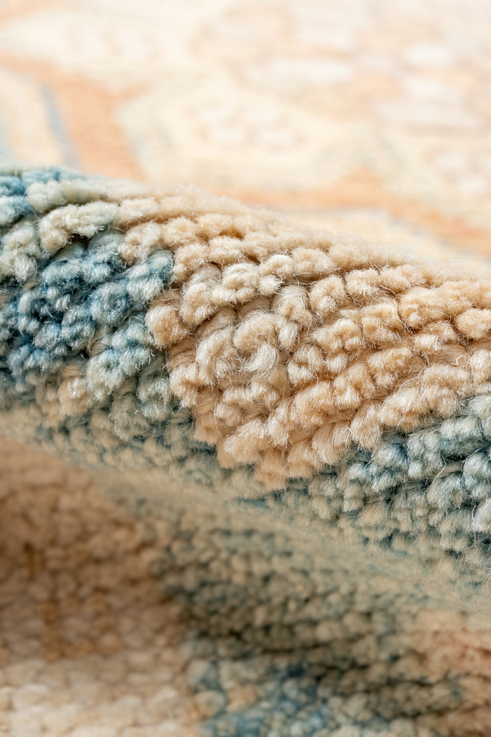 3' x 13' one-of-a-kind handmade vintage Oushak runner rug. Color palette: sky blue, blush, ivory, cream, peach, light blue