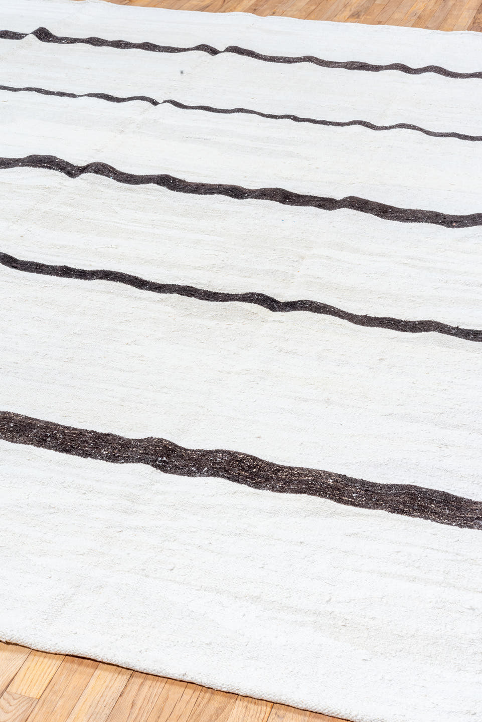 10' x 12' one-of-a-kind handmade vintage Kilim large size rug. Color palette: ivory, charcoal, taupe, gray, black, beige