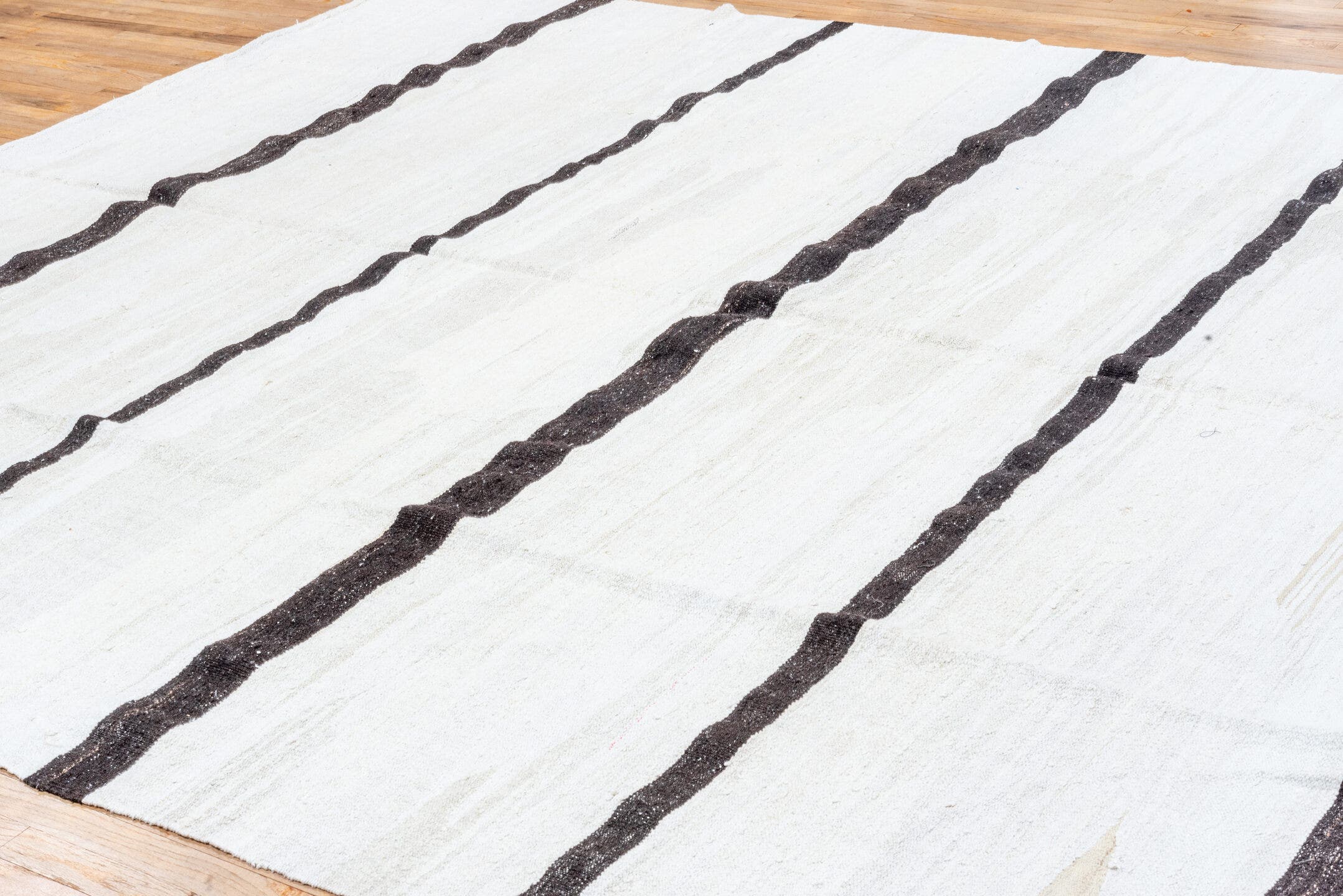 10' x 12' one-of-a-kind handmade vintage Kilim large size rug. Color palette: ivory, charcoal, taupe, gray, black, beige