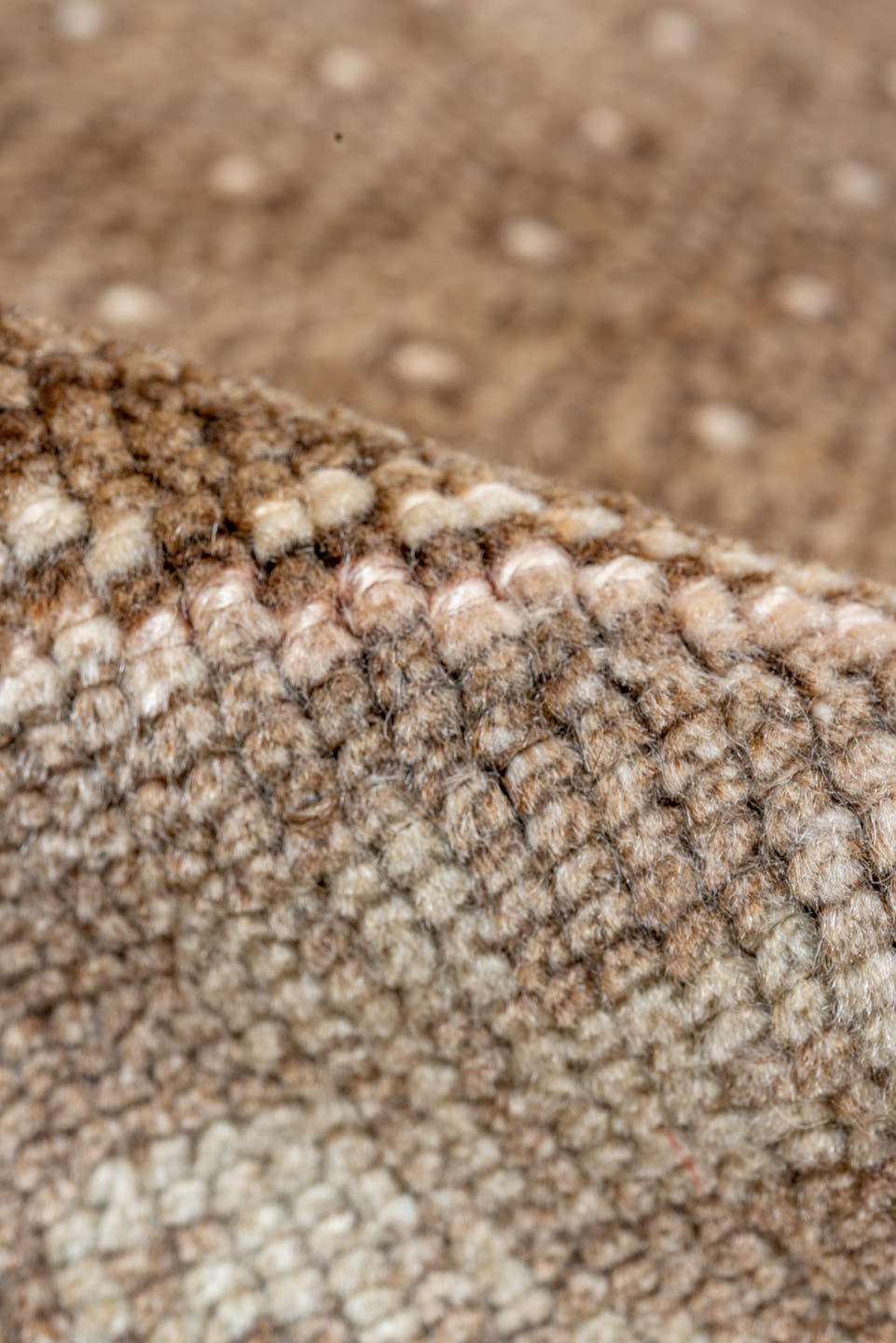 7' x 10' one-of-a-kind handmade vintage Kars large size rug. Color palette: brown, ivory, taupe, camel, beige, gray