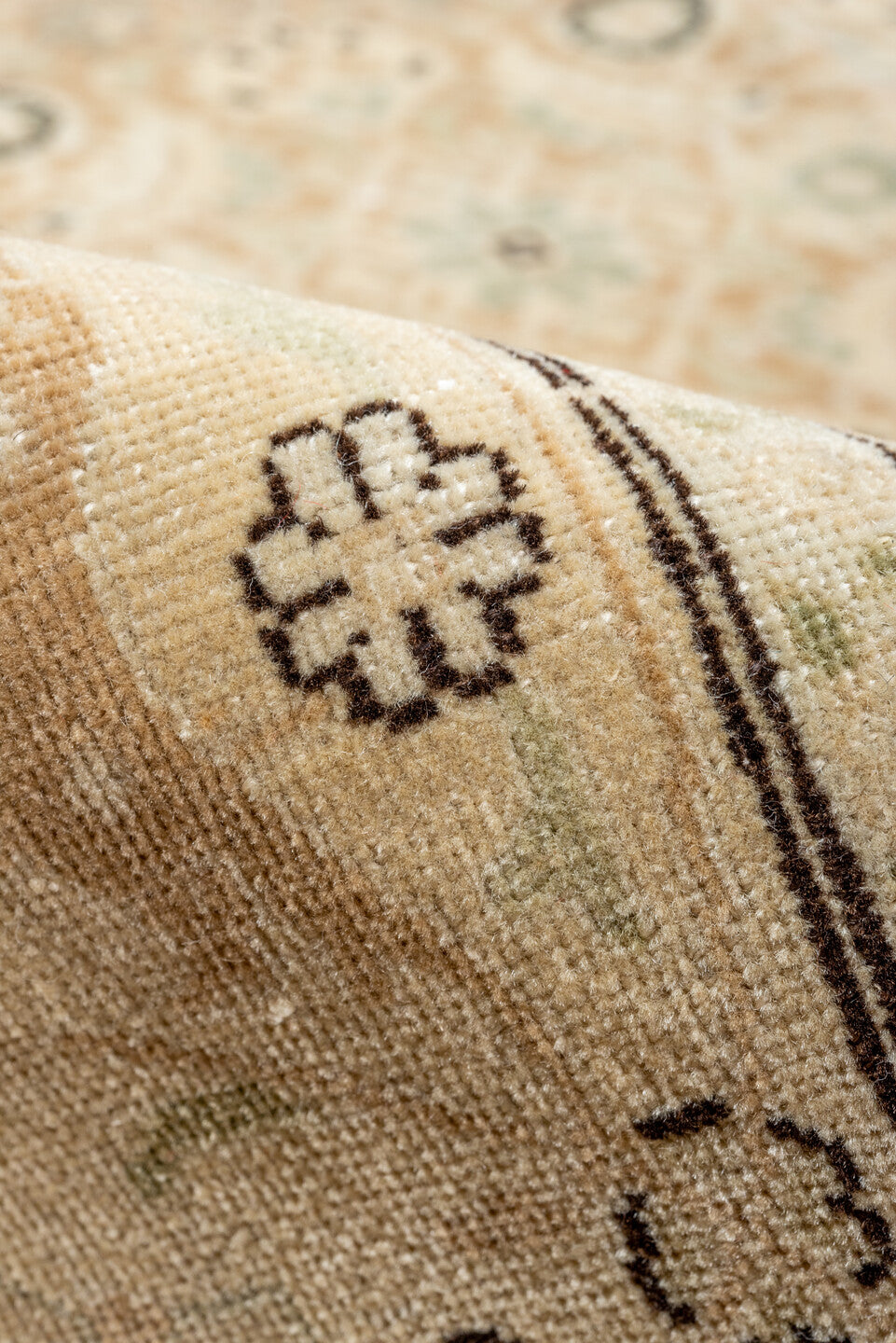 8' x 11' one-of-a-kind handmade vintage Tabriz large size rug. Color palette: brown, off-white, tan