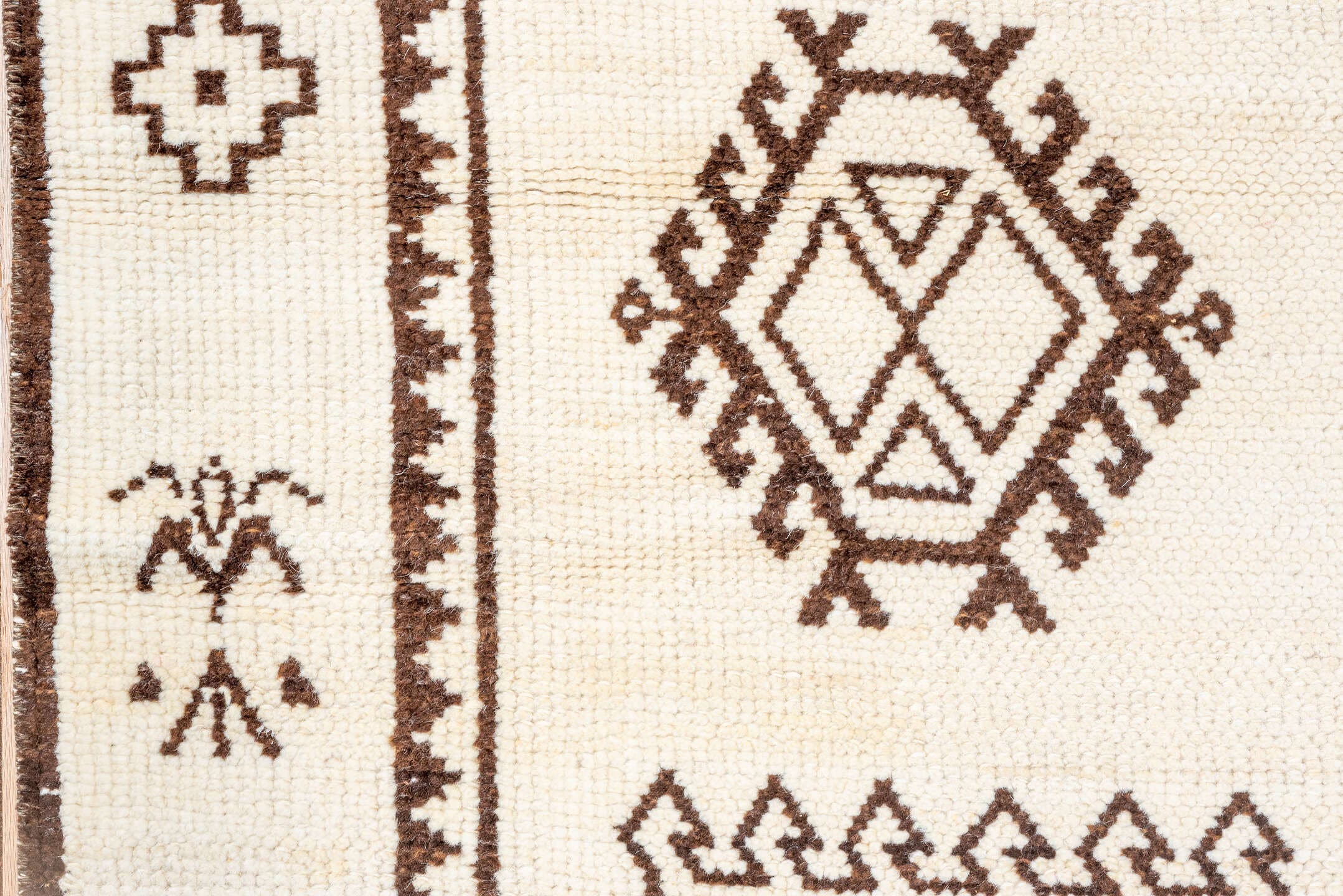 2' x 9' one-of-a-kind handmade vintage Kars runner rug. Color palette: ivory, brown, camel, taupe, beige, gray