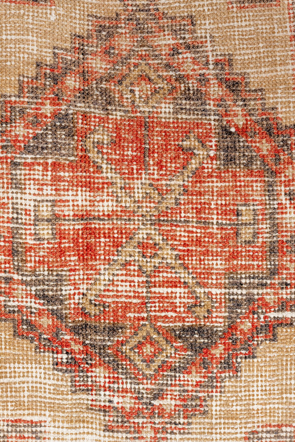 3' x 11' one-of-a-kind handmade vintage Oushak runner rug. Color palette: brown, gray, off-white, orange, pink, red