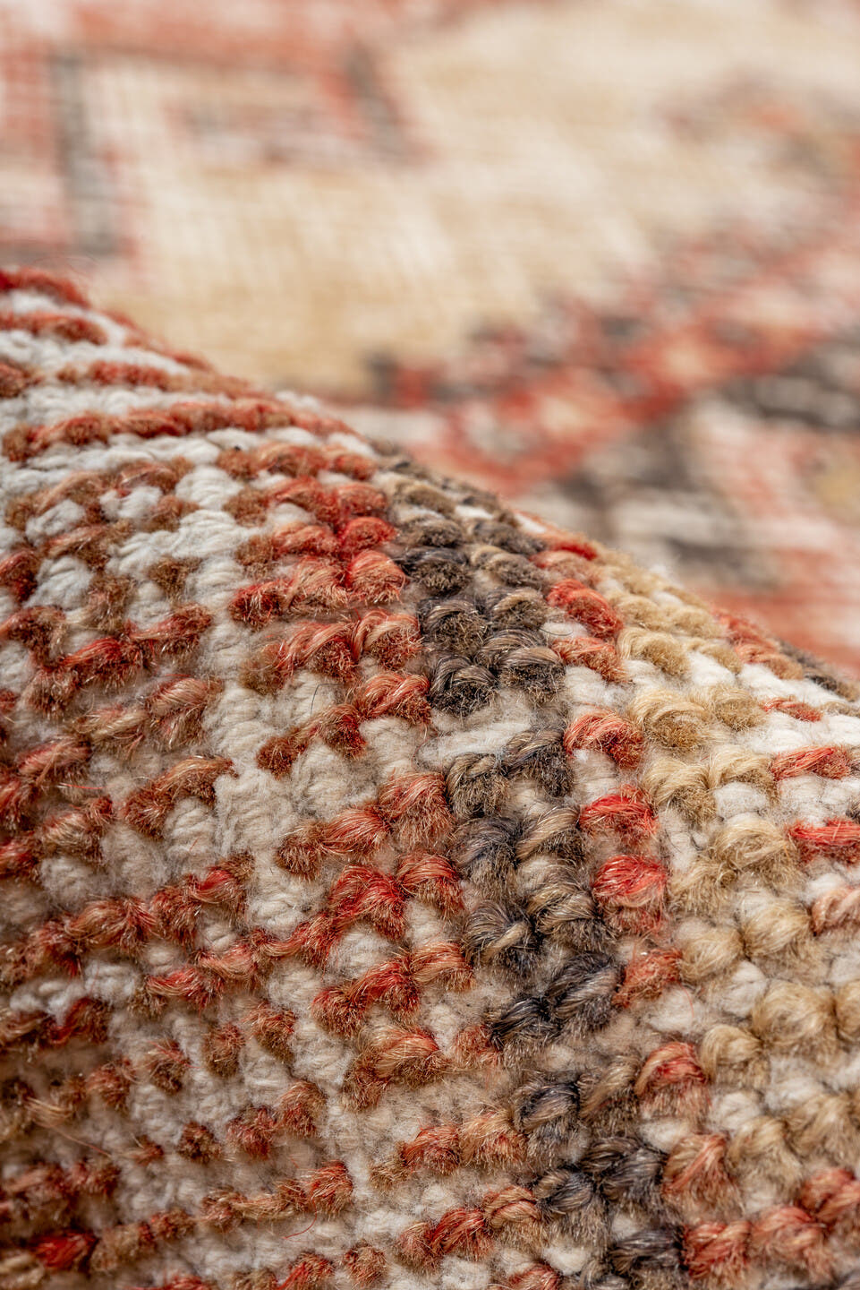 3' x 11' one-of-a-kind handmade vintage Oushak runner rug. Color palette: rust, ivory, charcoal, coral, taupe, camel
