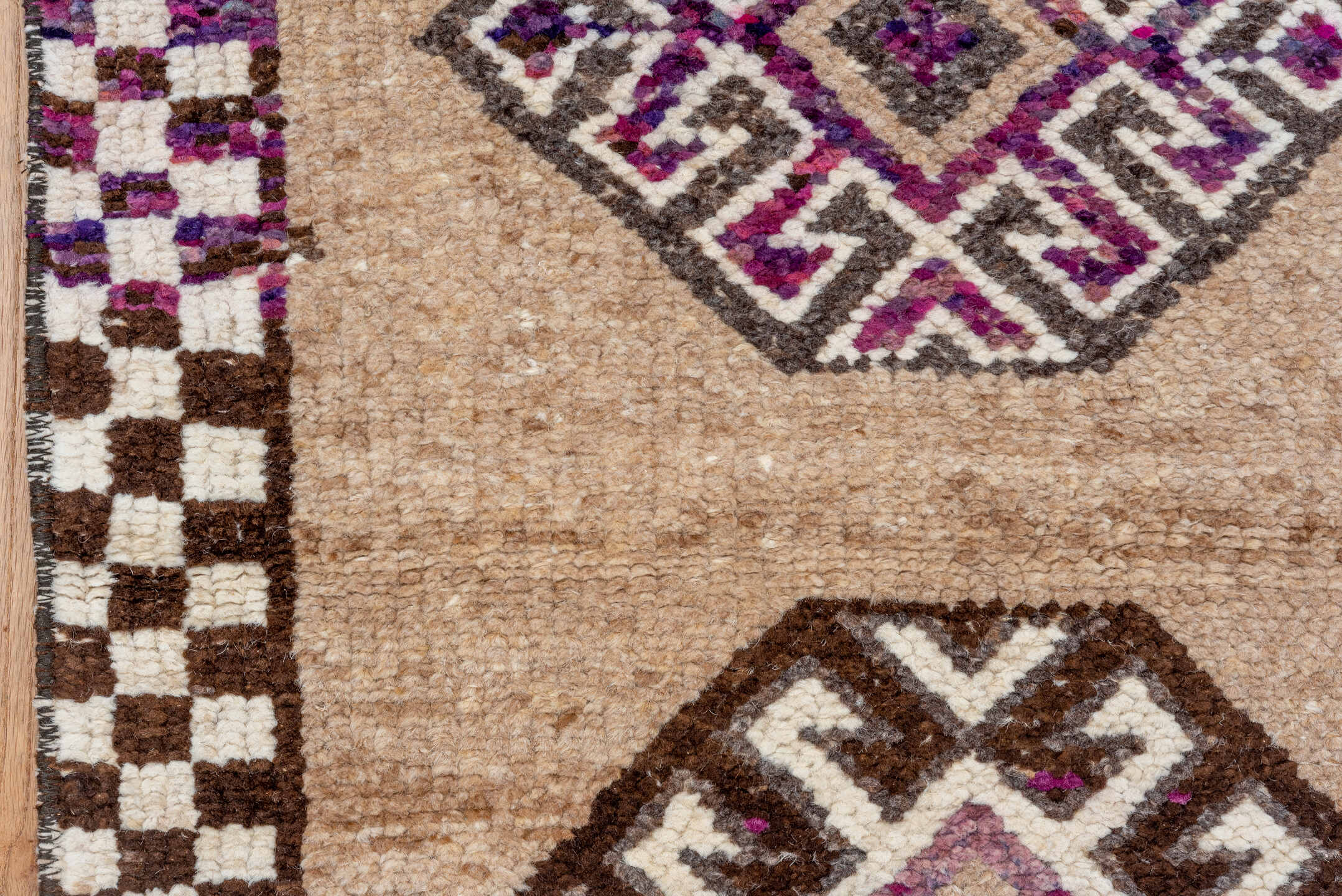 2' x 11' one-of-a-kind handmade vintage Kars runner rug. Color palette: camel, brown, ivory, taupe, violet, beige, gray