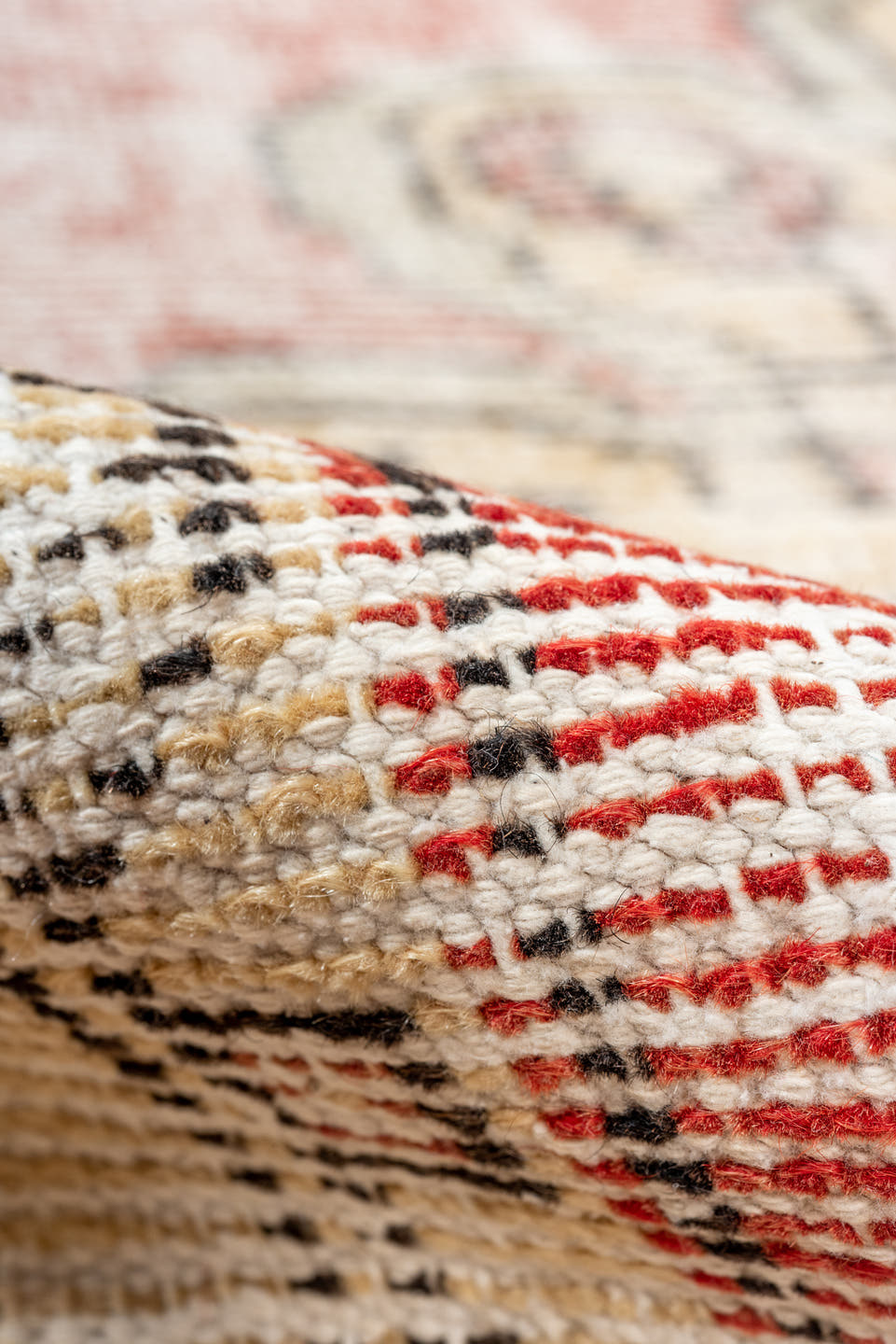 2' x 8' one-of-a-kind handmade vintage Oushak runner rug. Color palette: coral, ivory, charcoal, taupe, terracotta, gold