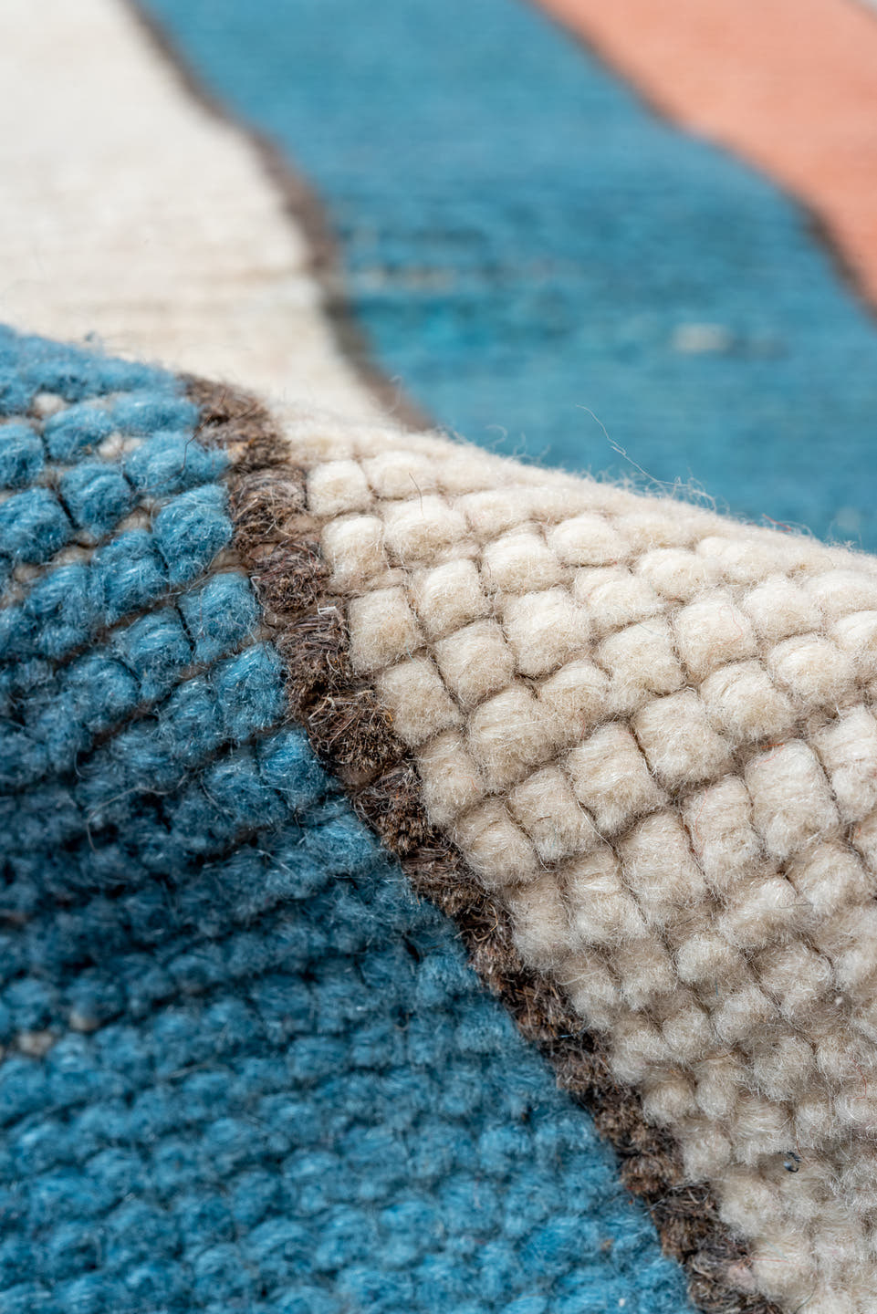 3' x 8' one-of-a-kind handmade vintage Tulu runner rug. Color palette: ivory, sky blue, taupe, coral, red, cream, charcoal