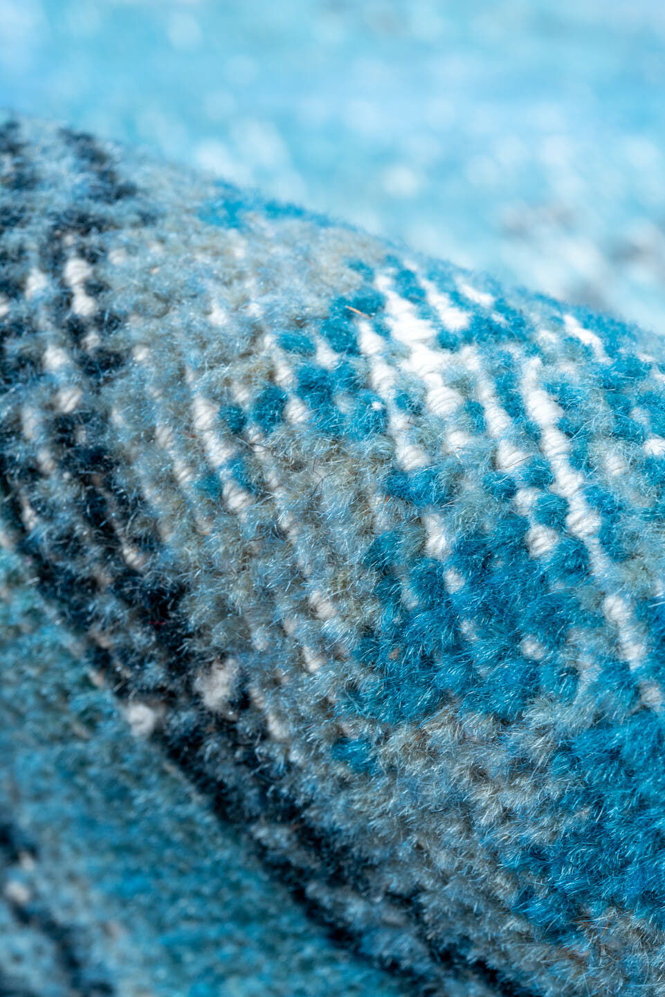 3' x 6' one-of-a-kind handmade vintage Overdyed small size rug. Color palette: aqua, sky_blue, ivory, charcoal, slate, teal