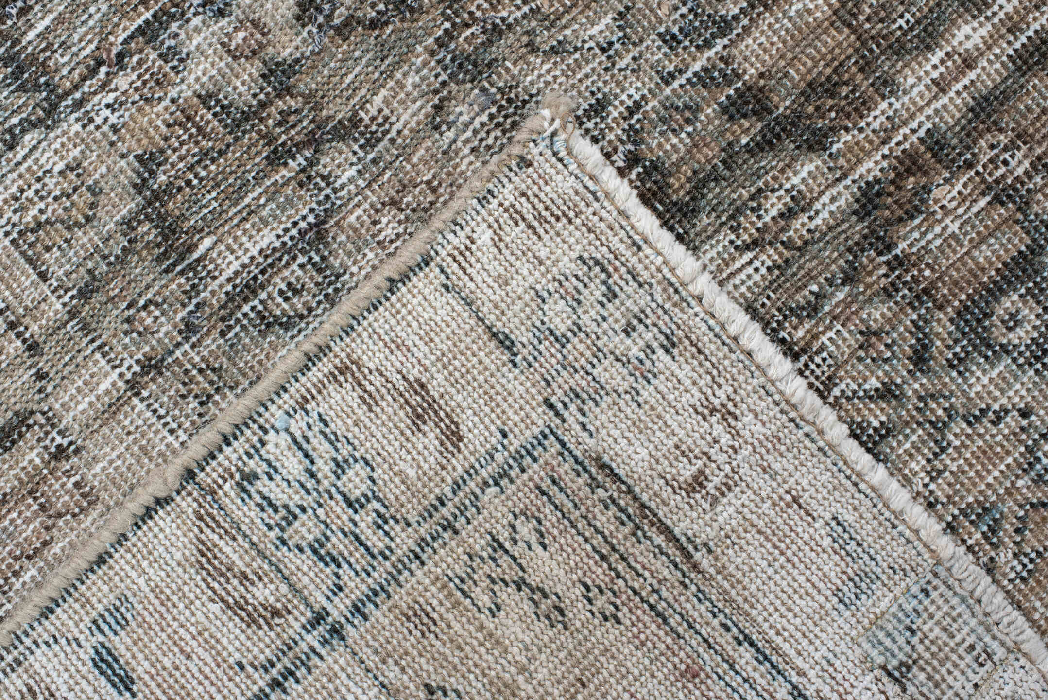 8' x 11' one-of-a-kind handmade vintage Mahal large size rug. Color palette: ivory, taupe, slate, beige, camel, gray