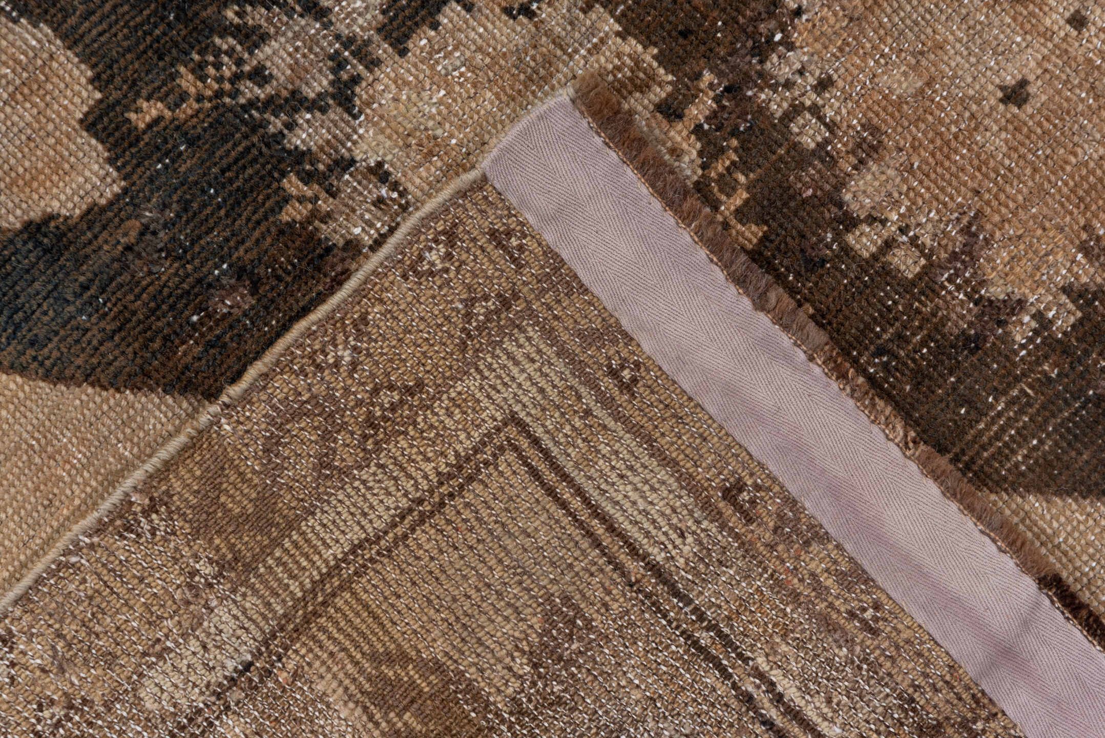 4' x 11' one-of-a-kind handmade vintage Karabagh runner rug. Color palette: taupe, ivory, charcoal, beige, brown, gray