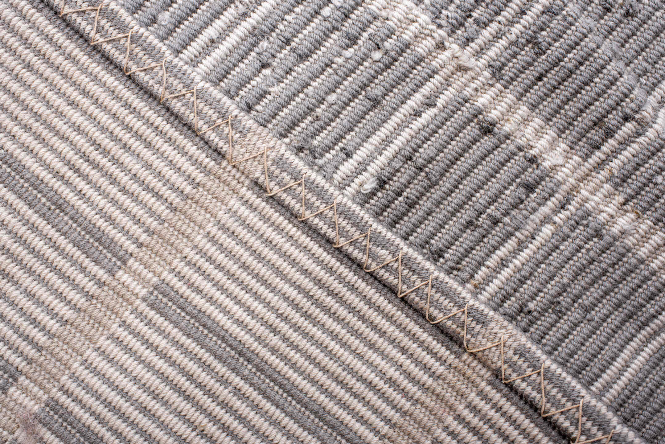 13' x 15' one-of-a-kind handmade vintage Kilim oversize rug. Color palette: ivory, pale gray, taupe, light gray, beige, gray