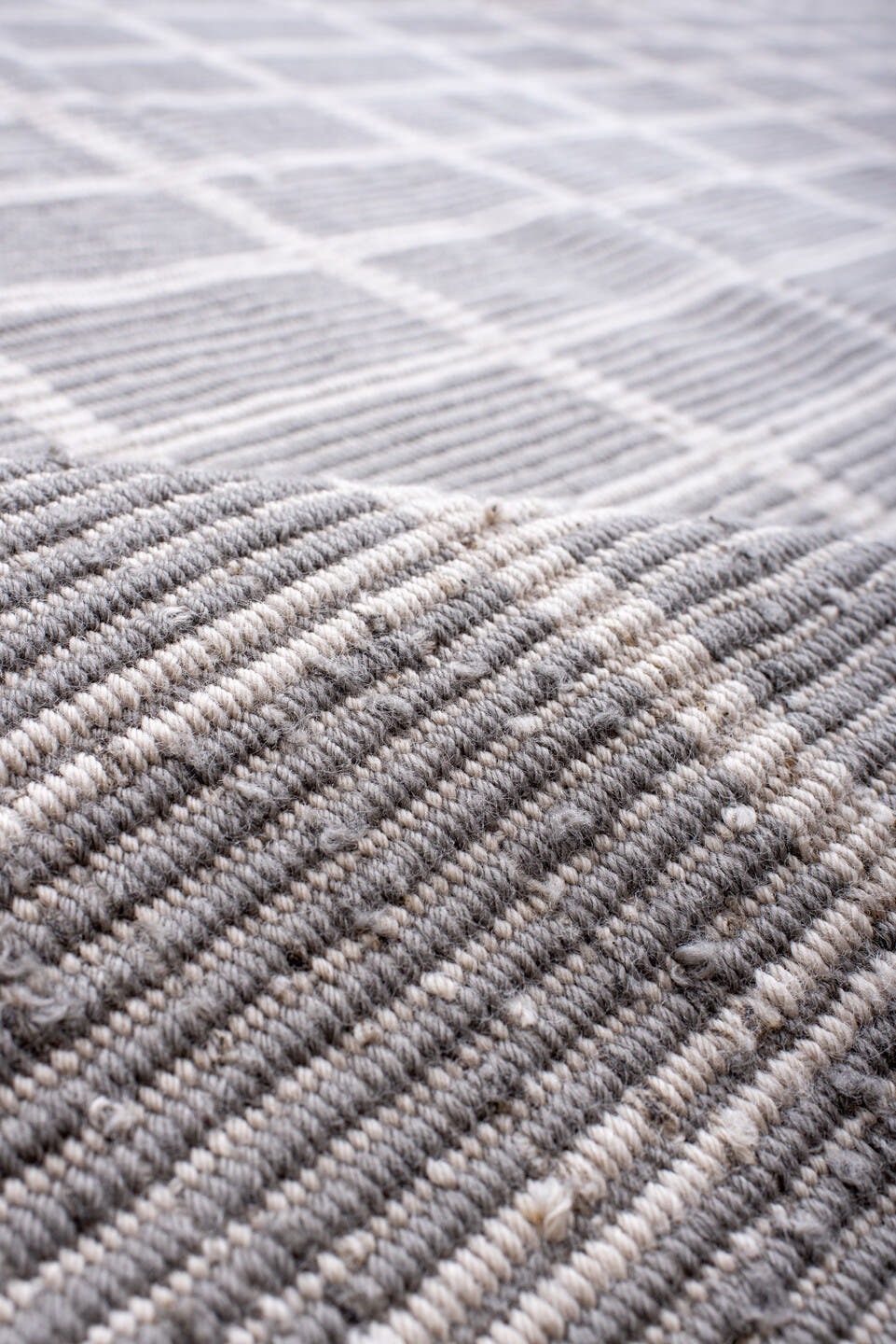 13' x 15' one-of-a-kind handmade vintage Kilim oversize rug. Color palette: ivory, pale gray, taupe, light gray, beige, gray