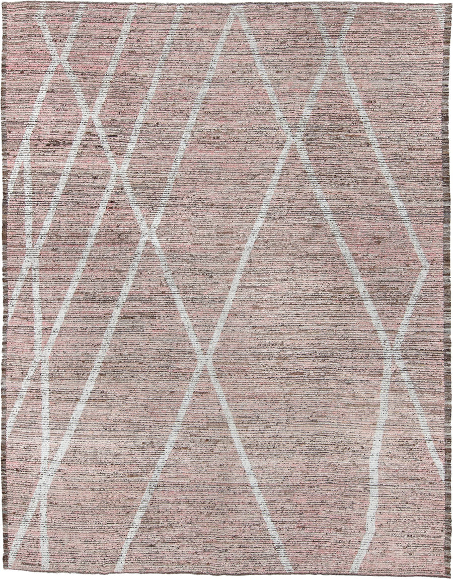 9' x 12' one-of-a-kind handmade vintage Tulu large size rug. Color palette: blush, ivory, taupe, rose, brown, pink, beige