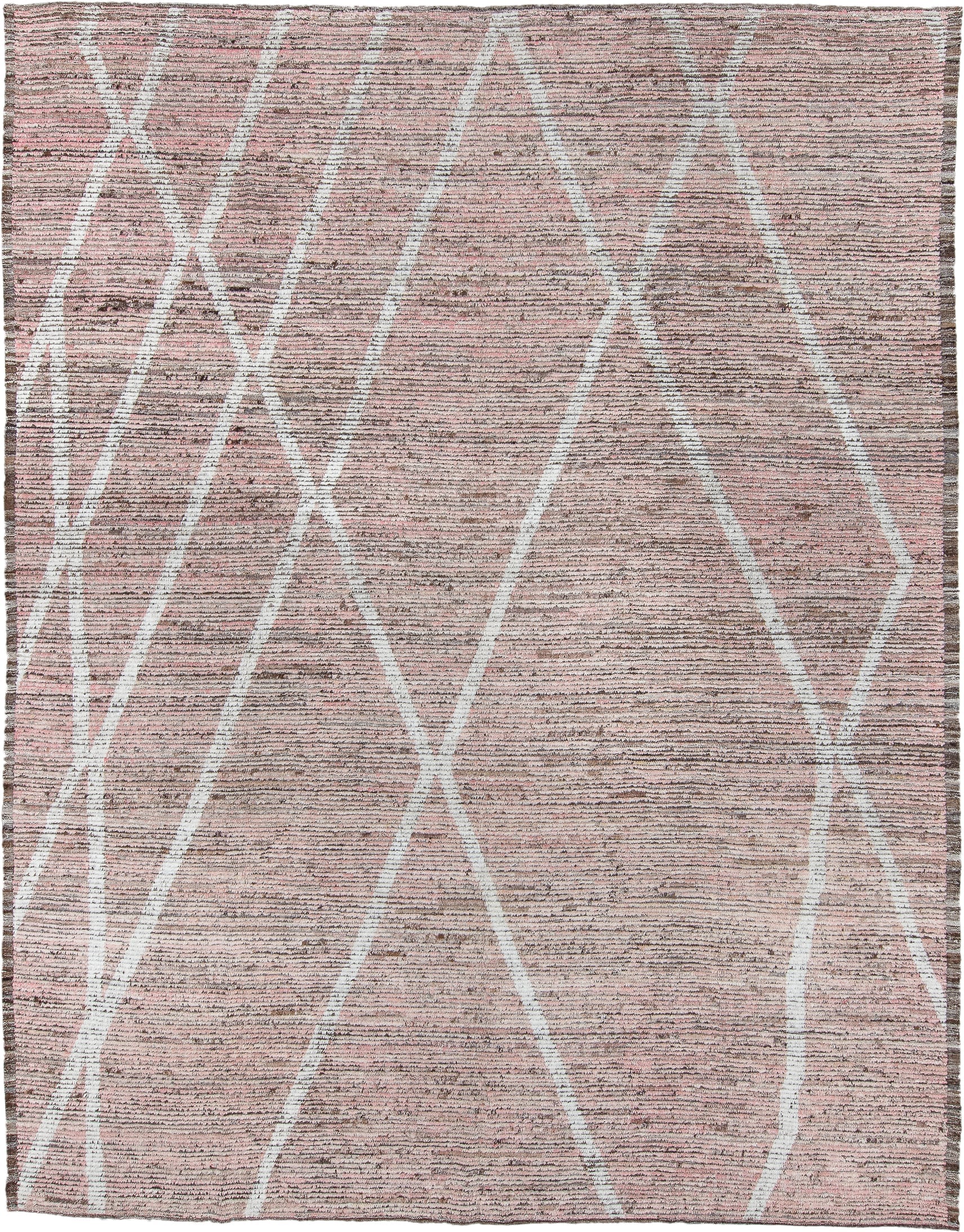 9' x 12' one-of-a-kind handmade vintage Tulu large size rug. Color palette: blush, ivory, taupe, rose, brown, pink, beige