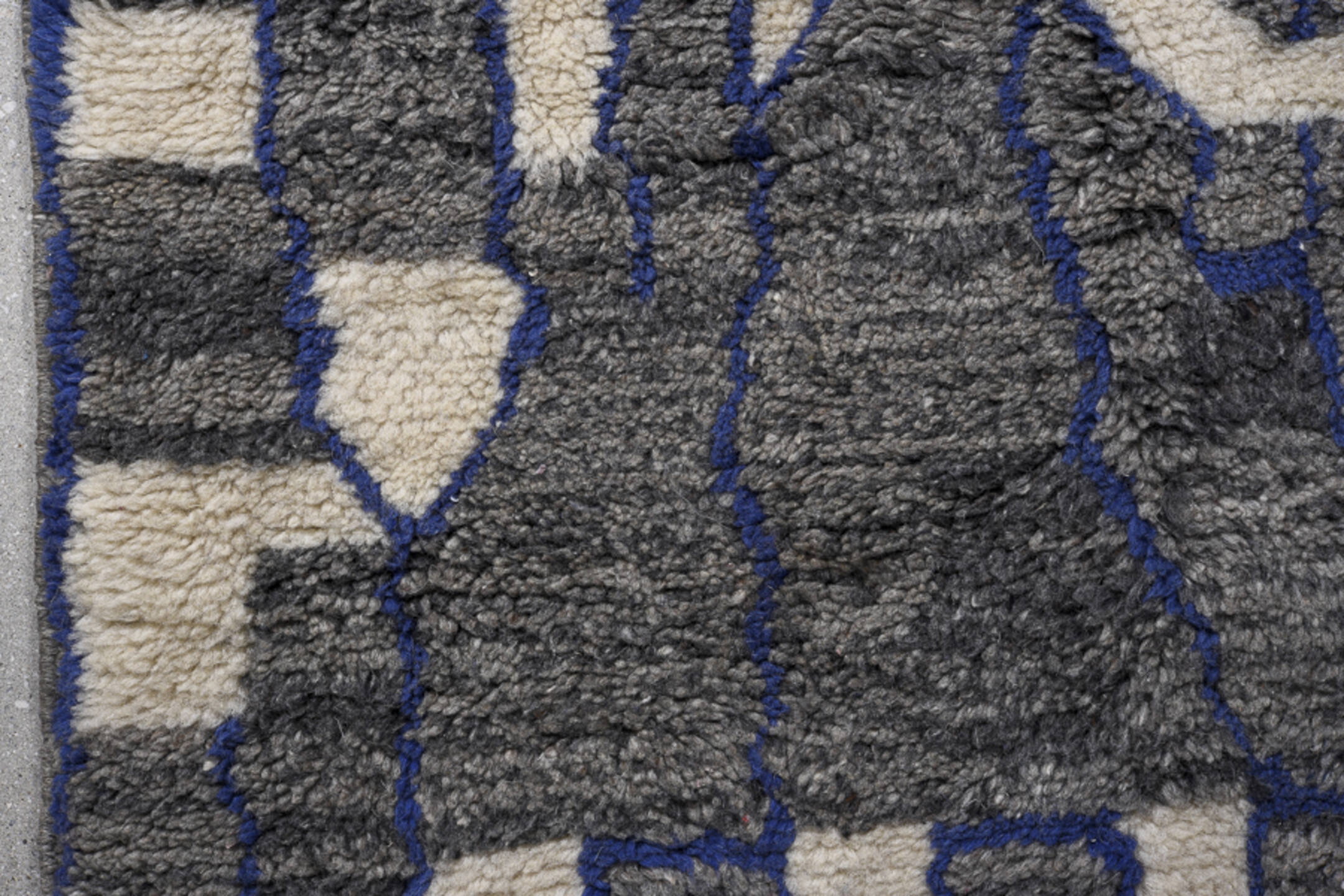 2' x 7' one-of-a-kind handmade vintage Moroccan runner rug. Color palette: charcoal, ivory, navy, slate, cream, gray, black