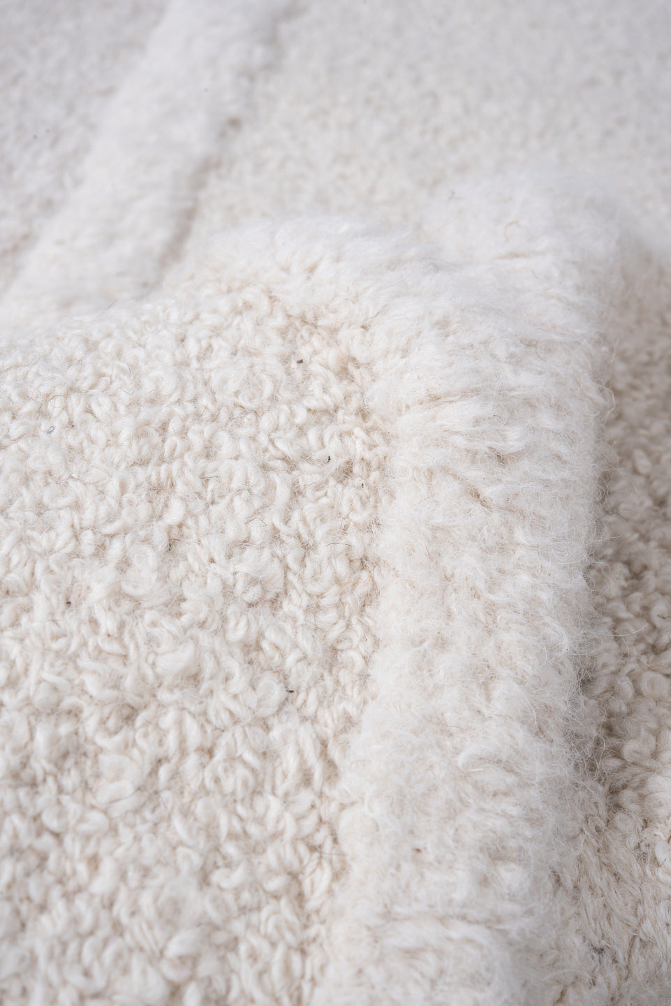 6' x 7' one-of-a-kind handmade vintage Alpaca rug. Color palette: ivory, cream, light gray