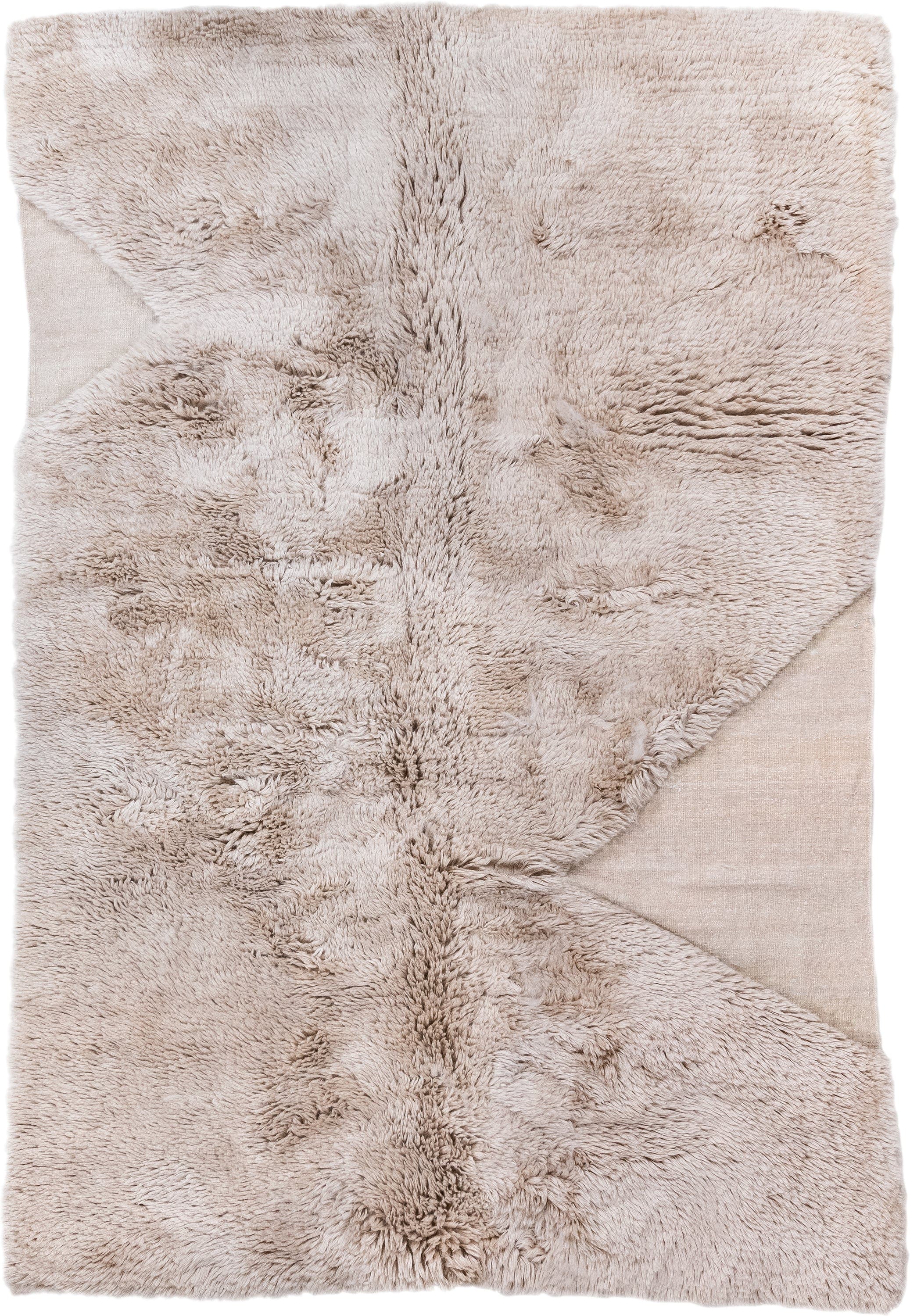 6' x 9' one-of-a-kind handmade vintage  medium size rug. Color palette: ivory, cream, taupe, beige, gray