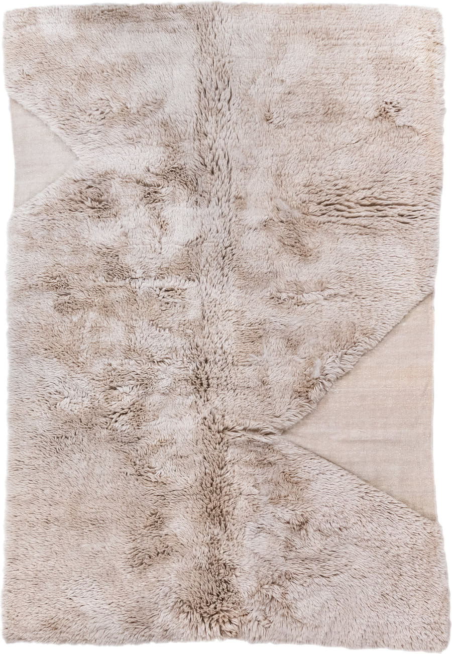 6' x 9' one-of-a-kind handmade vintage  medium size rug. Color palette: ivory, cream, taupe, beige, gray