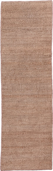 2' x 8' one-of-a-kind handmade vintage Jute Pile runner rug. Color palette: camel, taupe, beige, gray