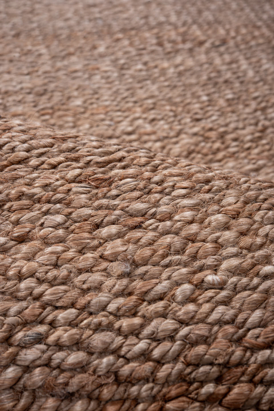 2' x 8' one-of-a-kind handmade vintage Jute Pile runner rug. Color palette: camel, taupe, beige, gray