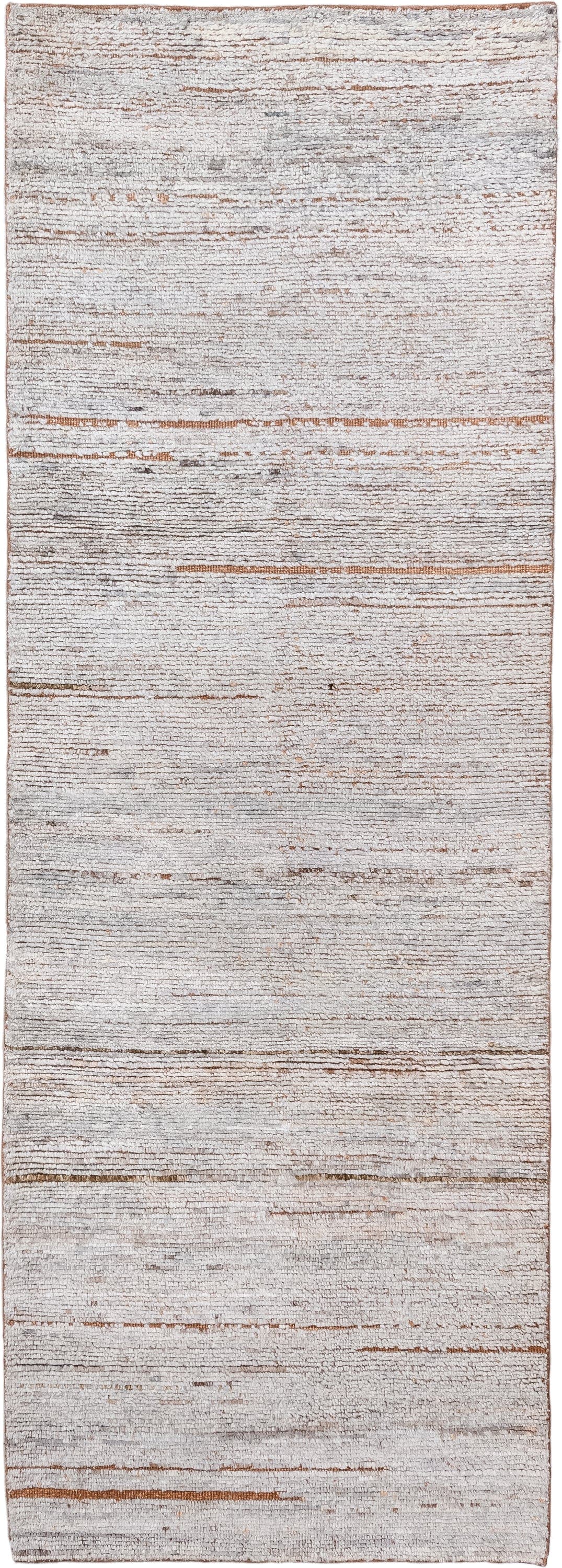 3' x 8' one-of-a-kind handmade vintage Tulu runner rug. Color palette: ivory, taupe, camel, cream, light gray, beige, gray
