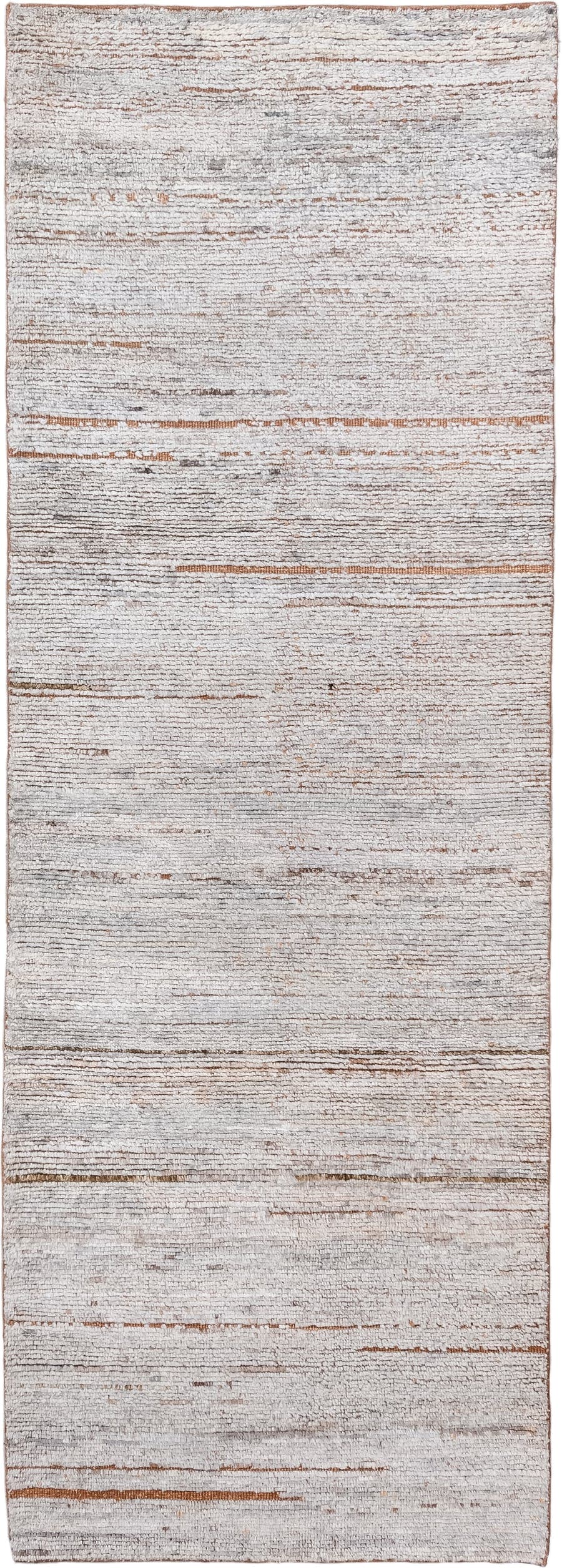 3' x 8' one-of-a-kind handmade vintage Tulu runner rug. Color palette: ivory, taupe, camel, cream, light gray, beige, gray
