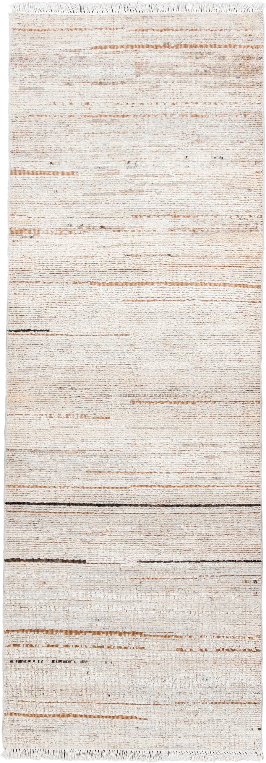 3' x 9' one-of-a-kind handmade vintage Tulu runner rug. Color palette: ivory, cream, camel, taupe, charcoal, beige, gray