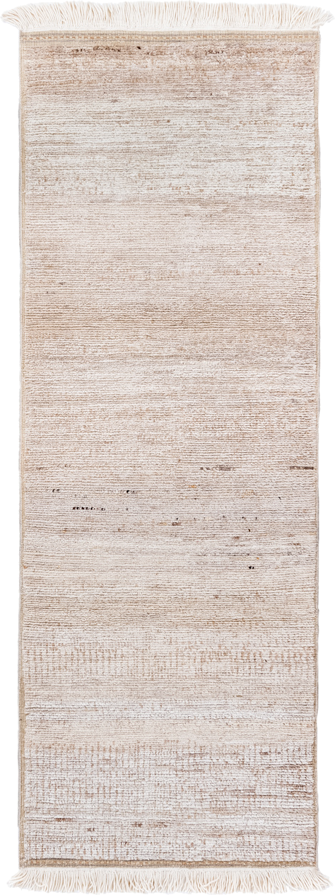 3' x 8' one-of-a-kind handmade vintage Moroccan runner rug. Color palette: ivory, beige, cream, taupe, camel, brown, gray