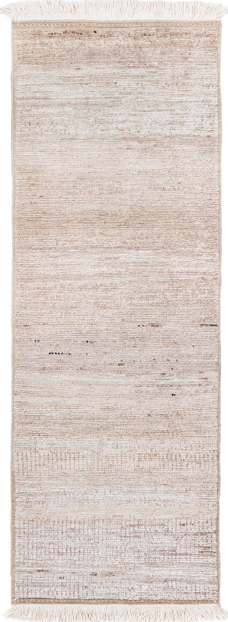 3' x 8' one-of-a-kind handmade vintage Moroccan runner rug. Color palette: brown, gainsboro, gray, light gray, linen