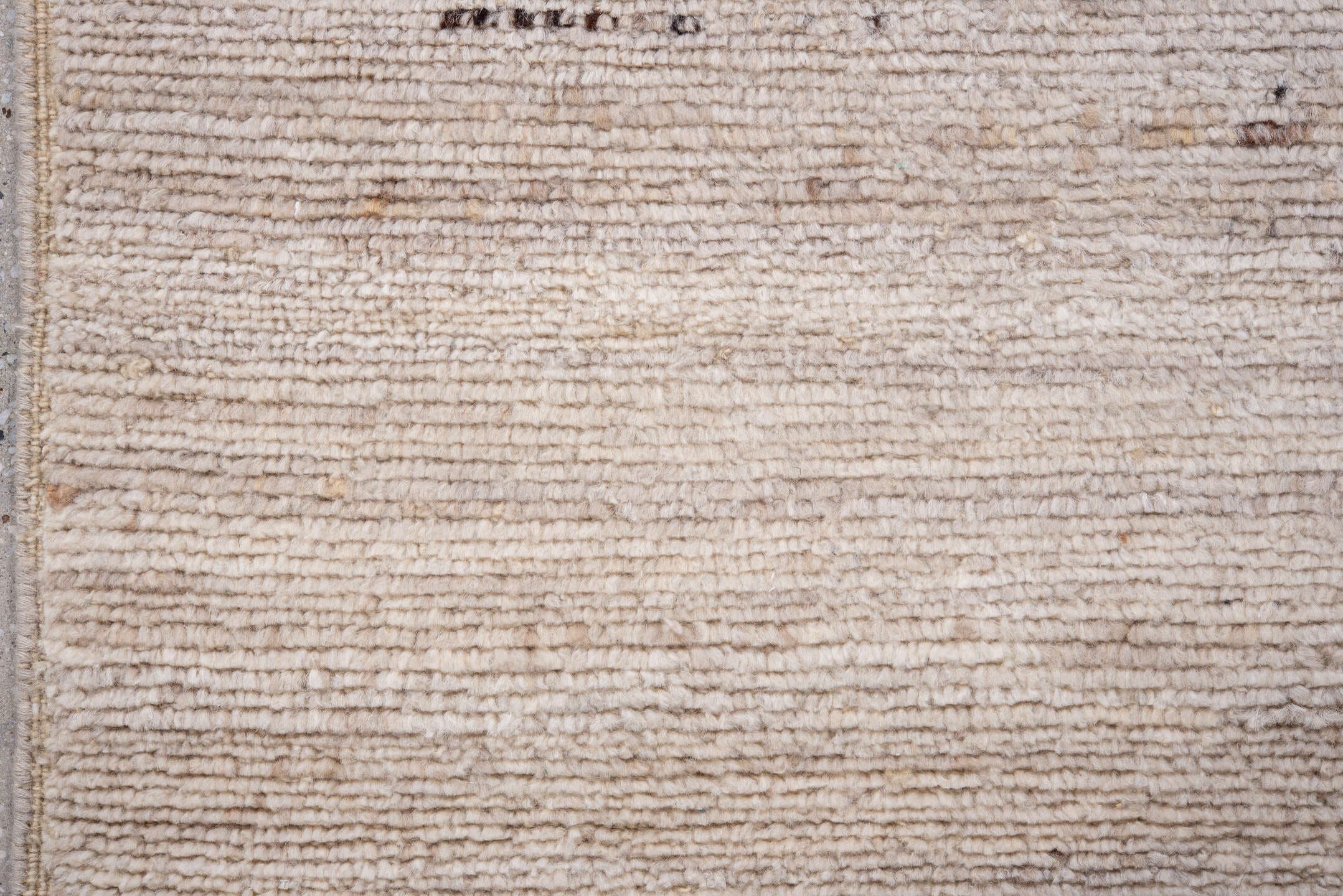 3' x 8' one-of-a-kind handmade vintage Moroccan runner rug. Color palette: ivory, beige, cream, taupe, camel, brown, gray